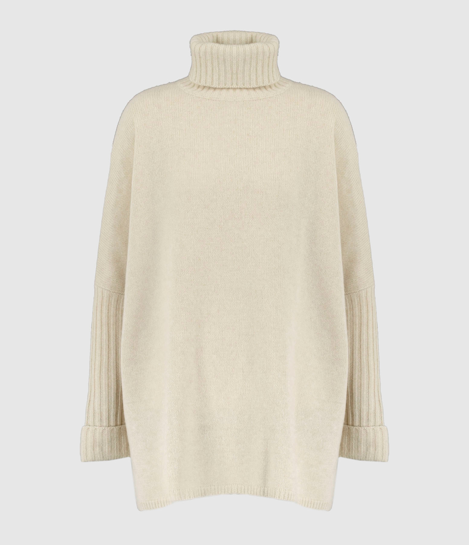 Pull Poncho Agathe Col Roulé Cachemire Beige Chiné