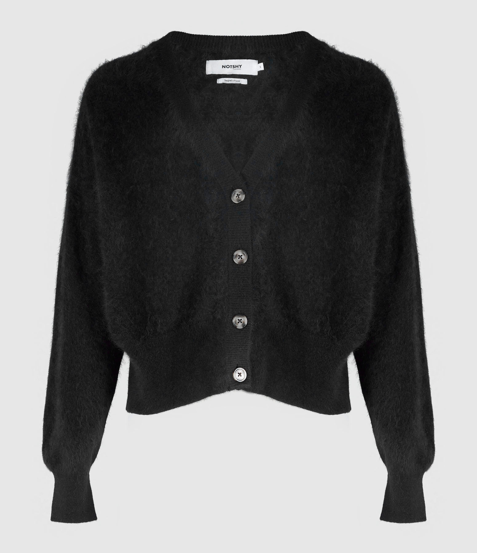 Cardigan Hazal Col V à Boutons Cachemire Noir