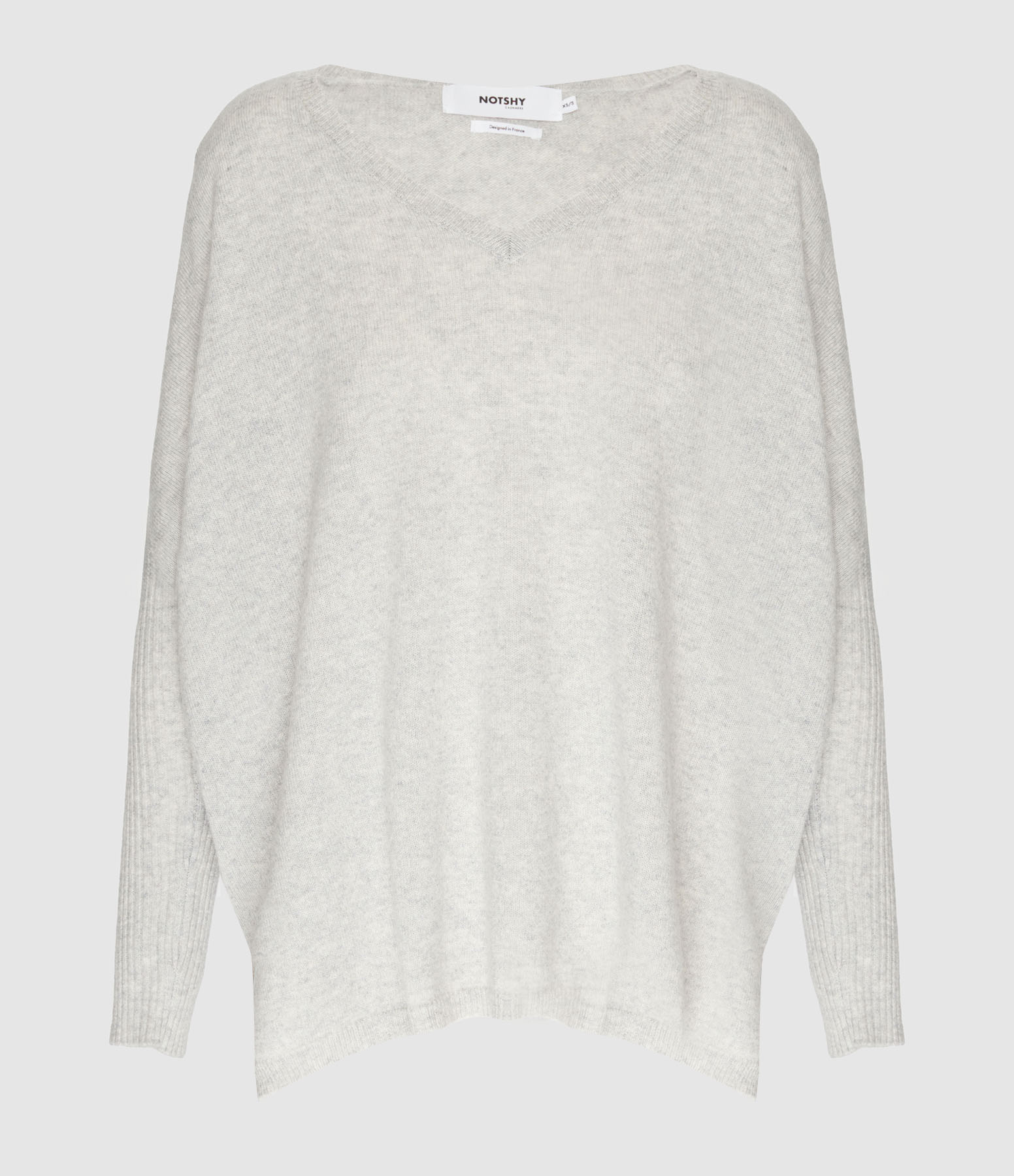 Pull Poncho Faustine Col V Cachemire Gris Chiné