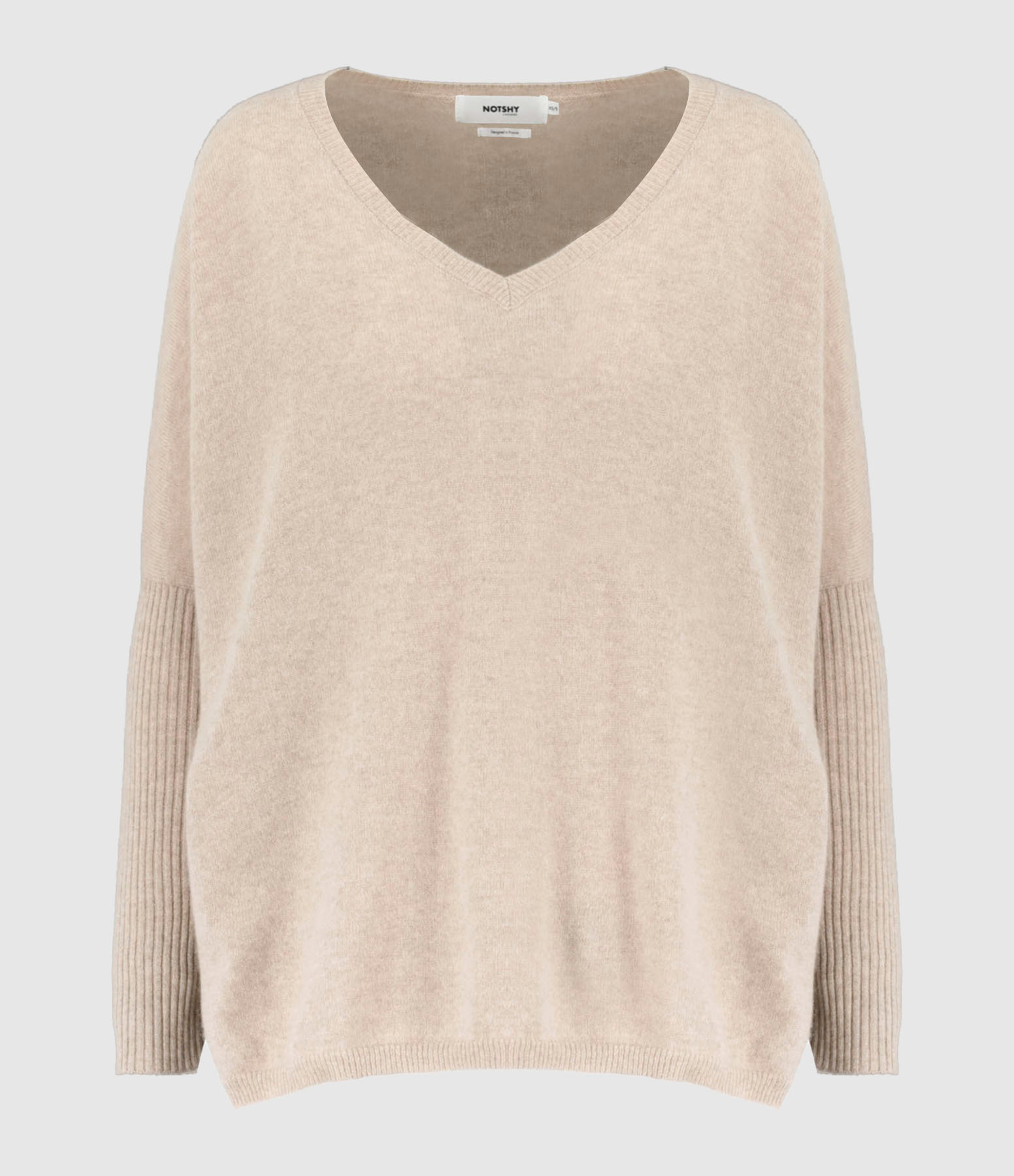 Pull Poncho Faustine Col V Cachemire Terre Fumée
