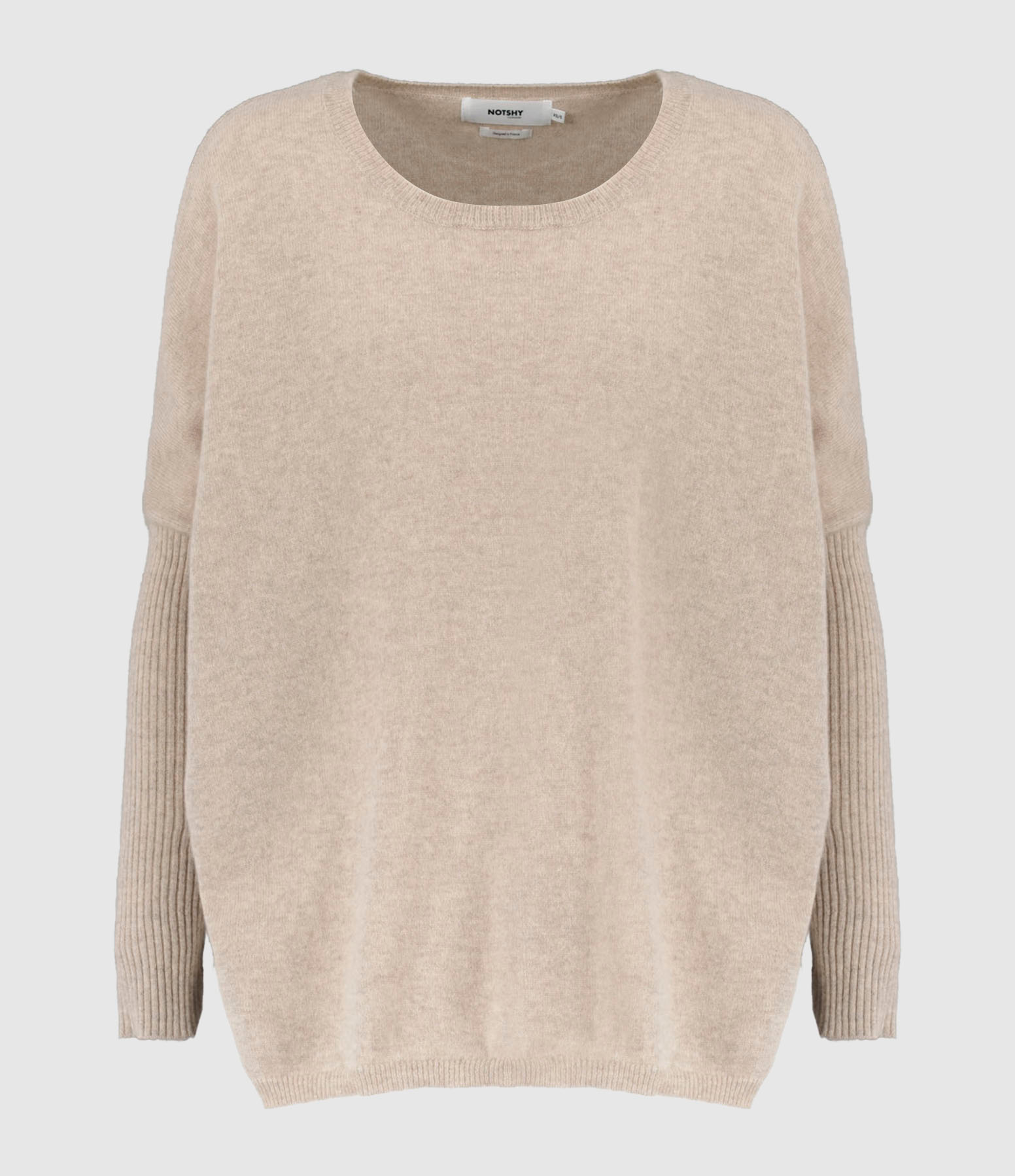 Pull Poncho Agnès Col Rond Cachemire Terre Fumée