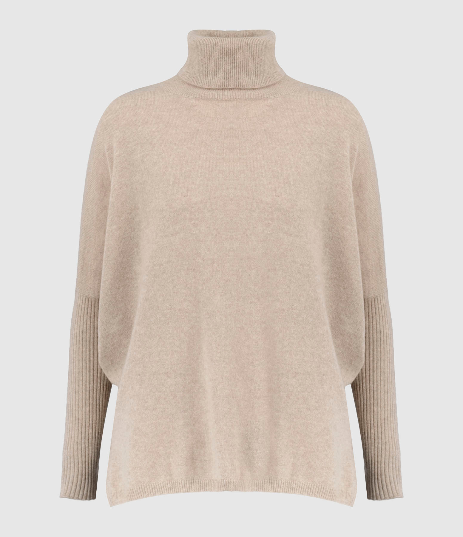Pull Poncho Margareth Col Roulé Cachemire Terre Fumée