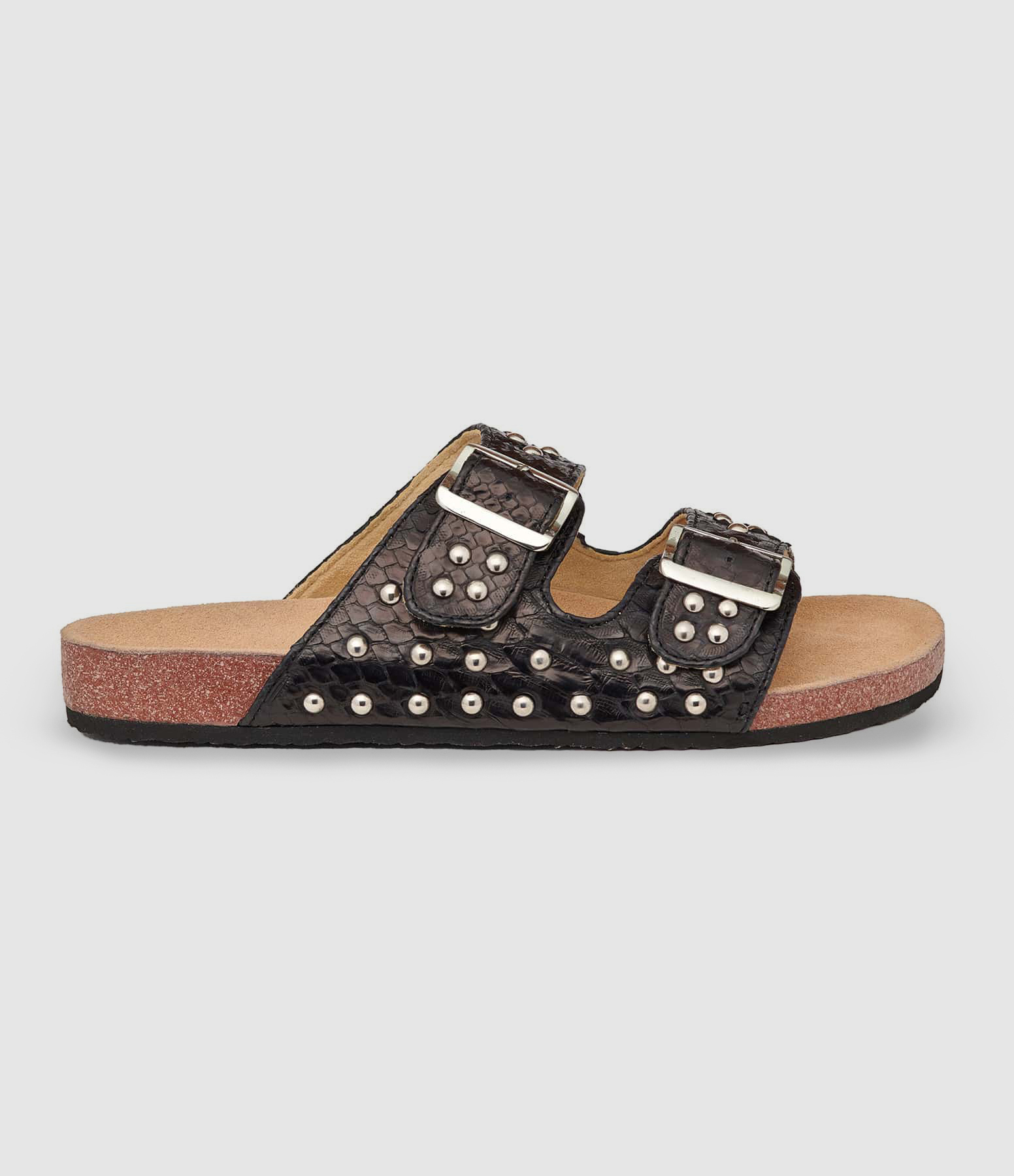Mules Odette Python Clous Noir Argenté