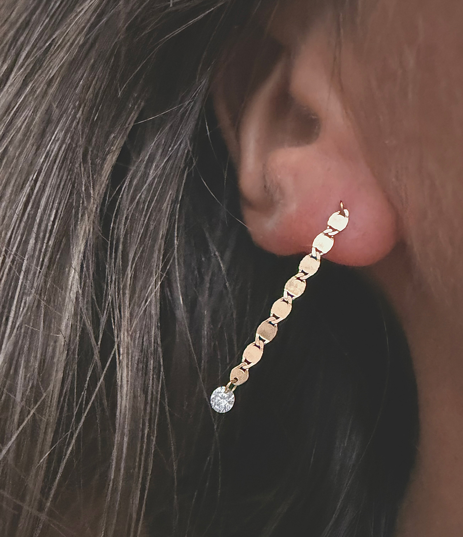 Mono Boucle d'Oreille Skin Tattoo M Or Rose Diamant, 3 cm