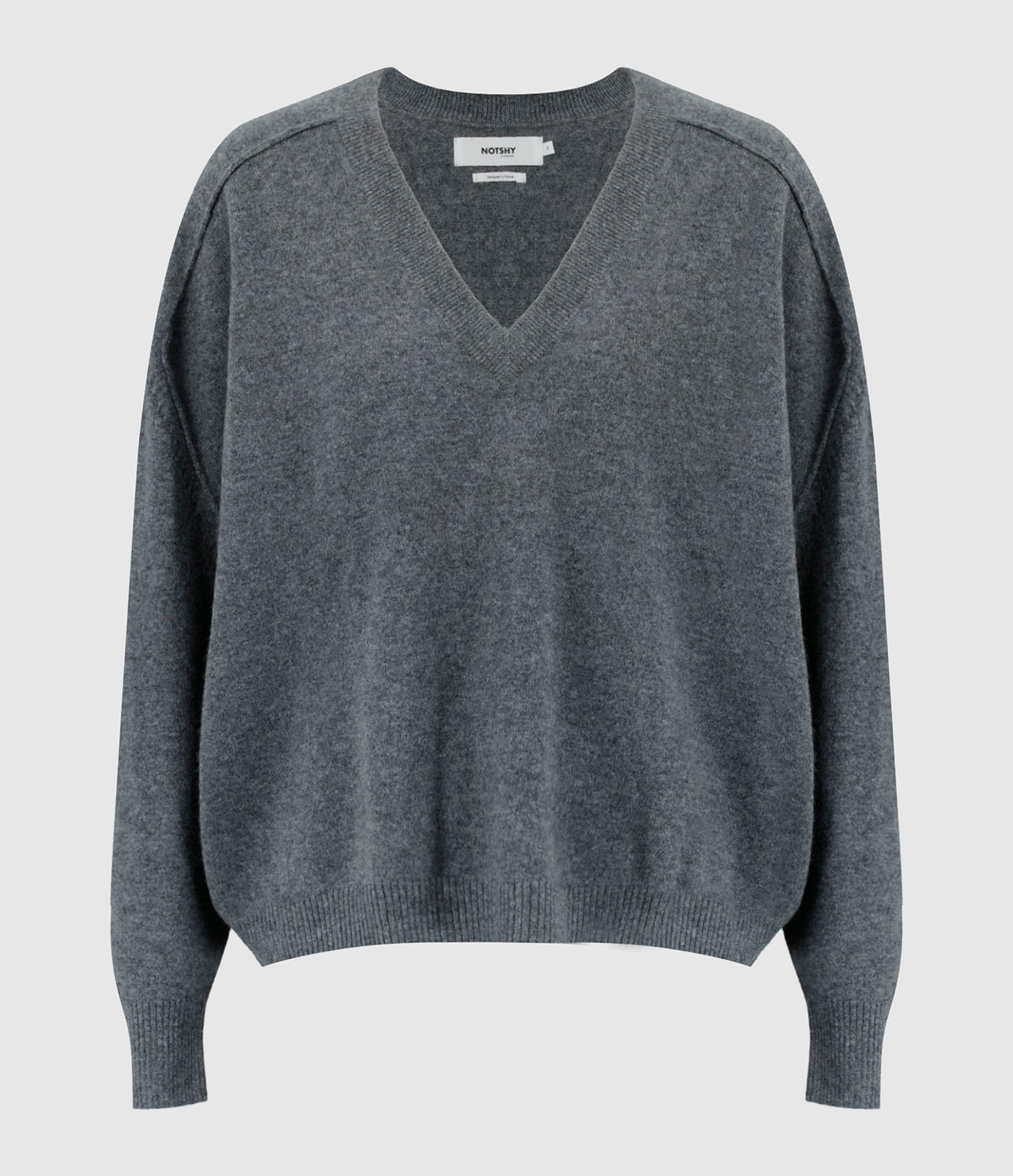 Pull Lucien Col V Cachemire Gris Chiné Foncé