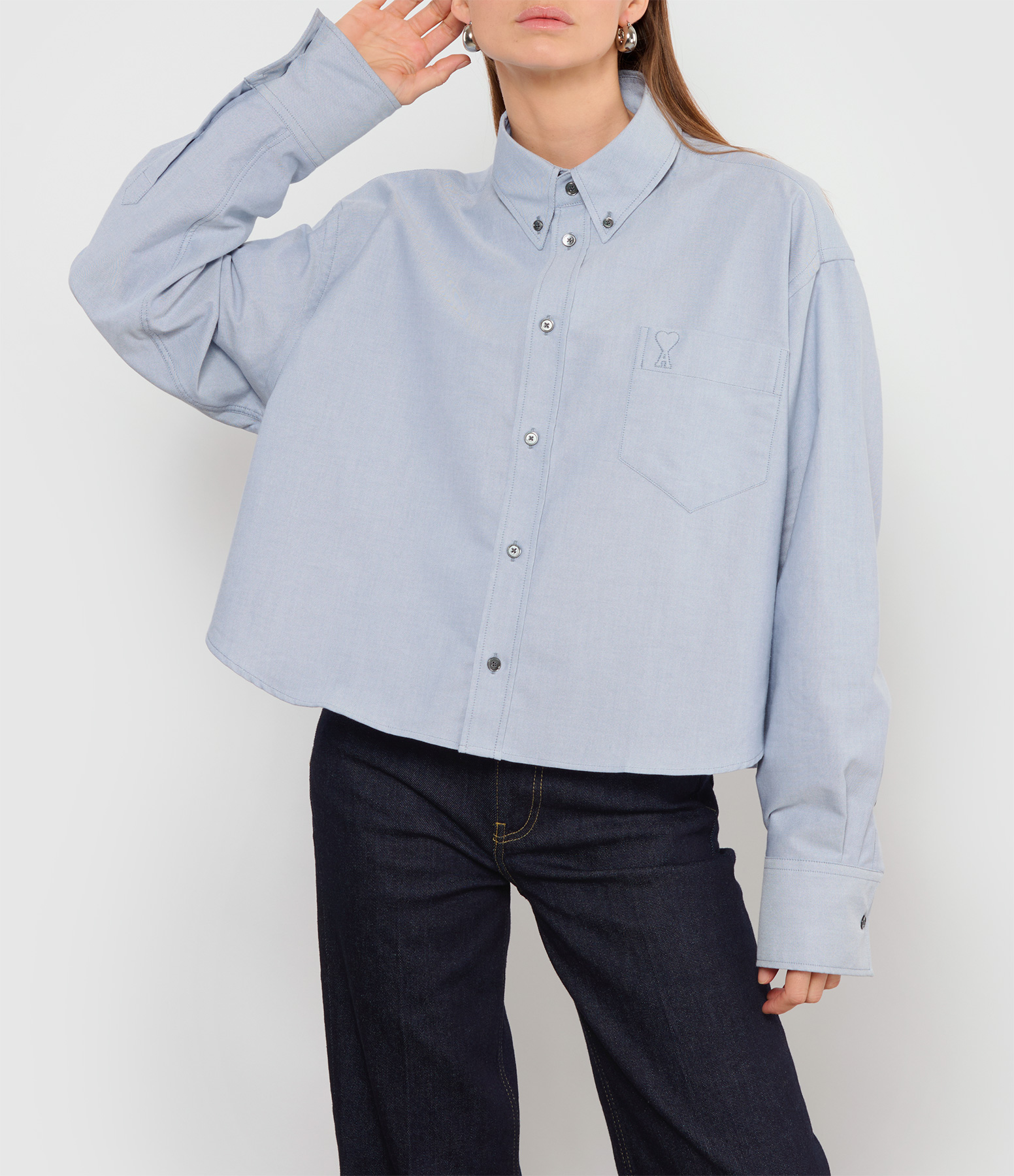 Chemise Cropped Oversize Bleu