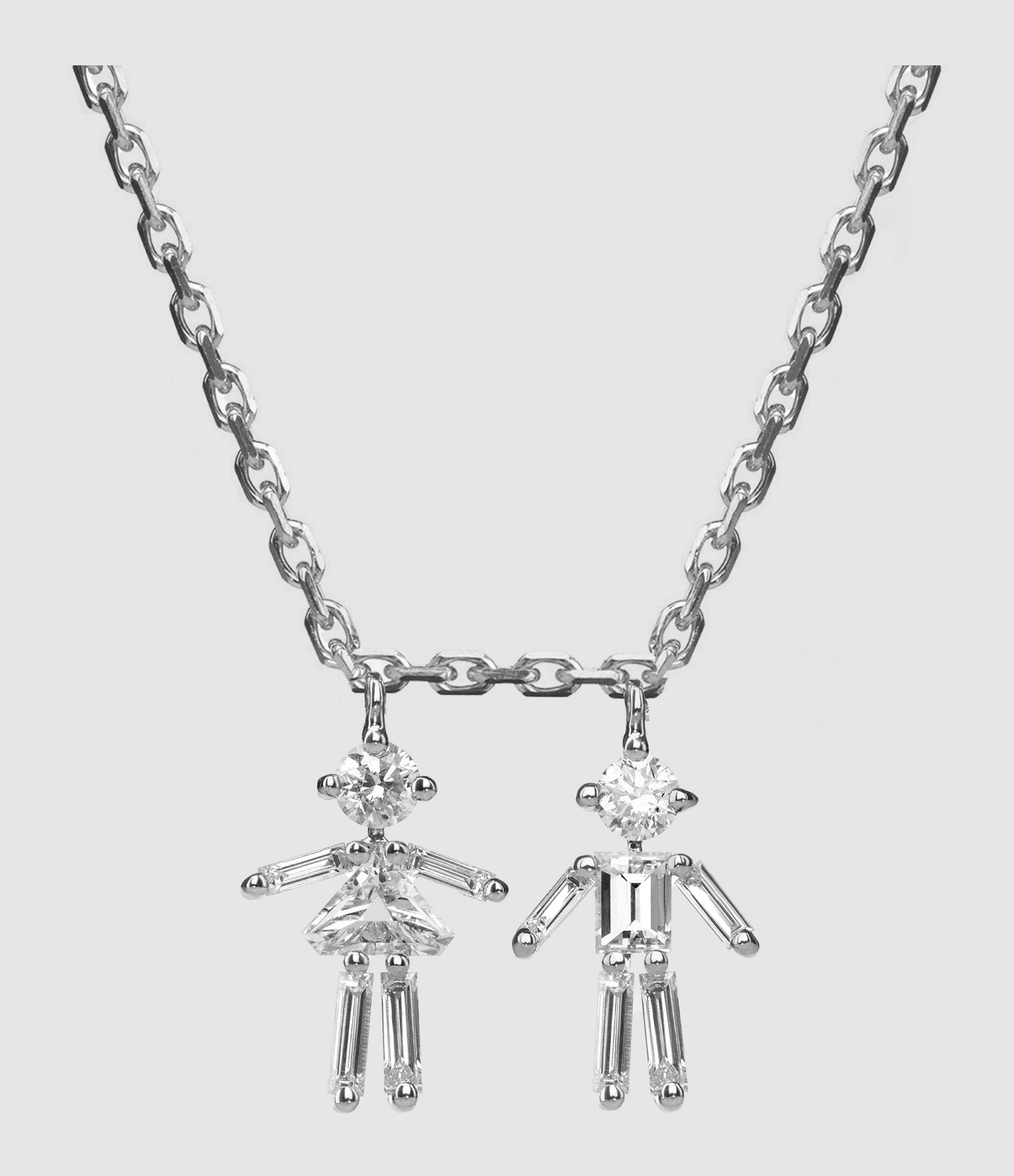 Collier Emblématique Fille Garçon Or Blanc Diamants