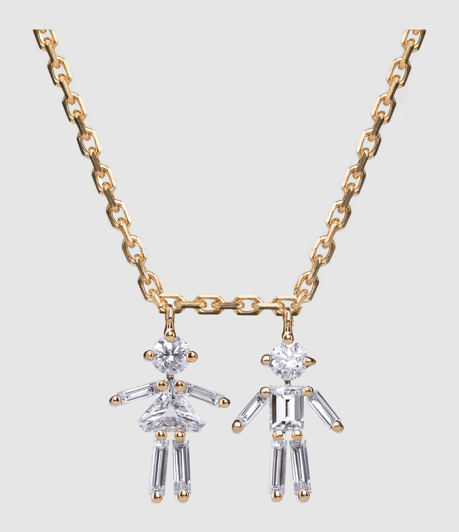 Collier Emblématique Fille Garçon Or Jaune Diamants