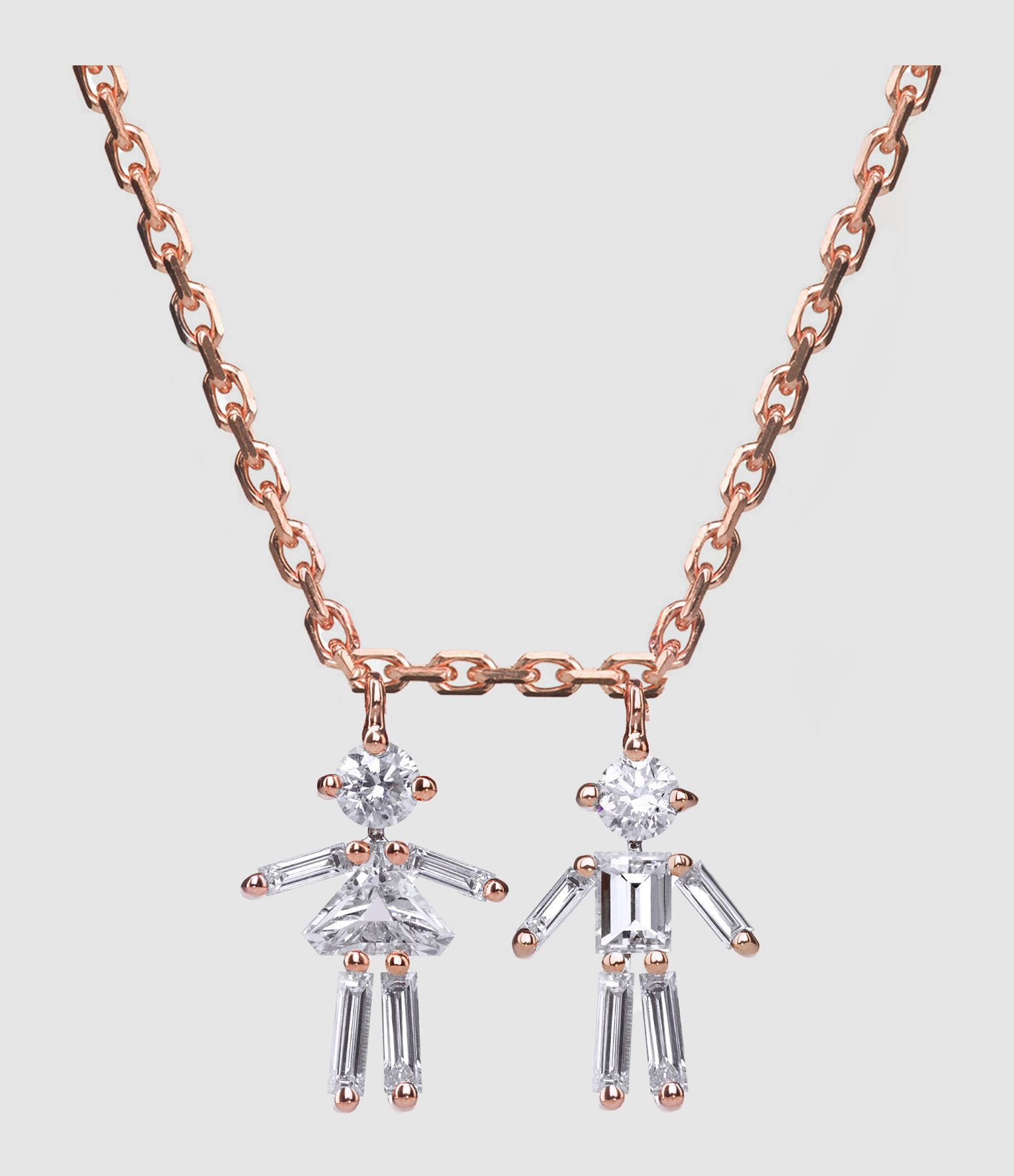 Collier Emblématique Fille Garçon Or Rose Diamants