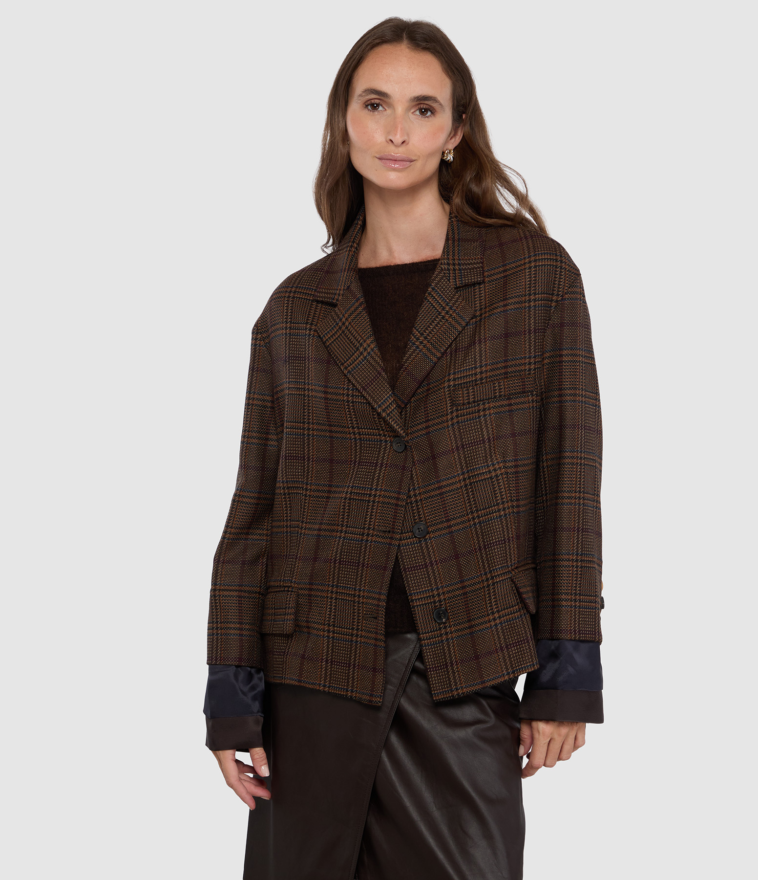 Blazer Boxy In Twisted Tartan Wine