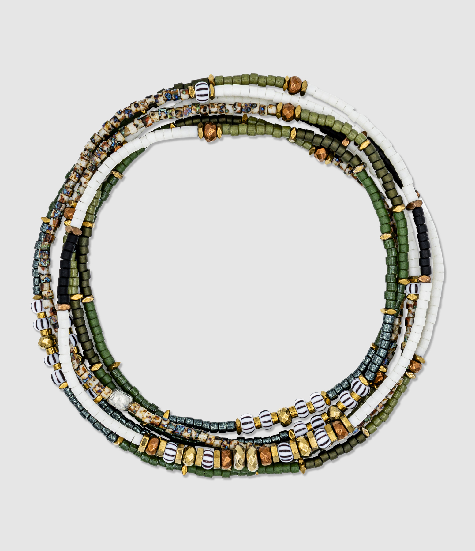 Collier et Bracelet 6 Tours Pistachio Vert 103cm
