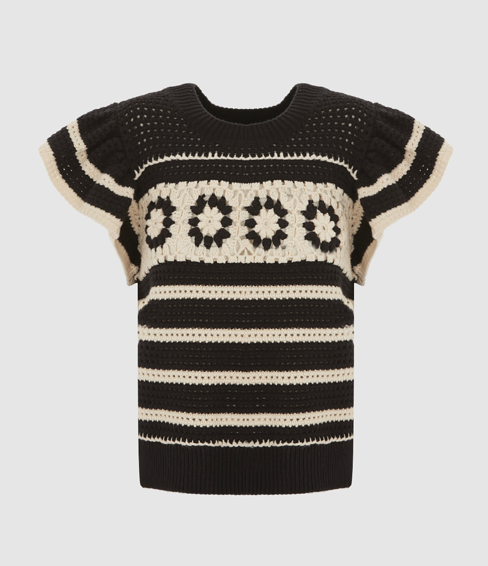 Pull Manches Courtes Penelope Black Ivory Stripe