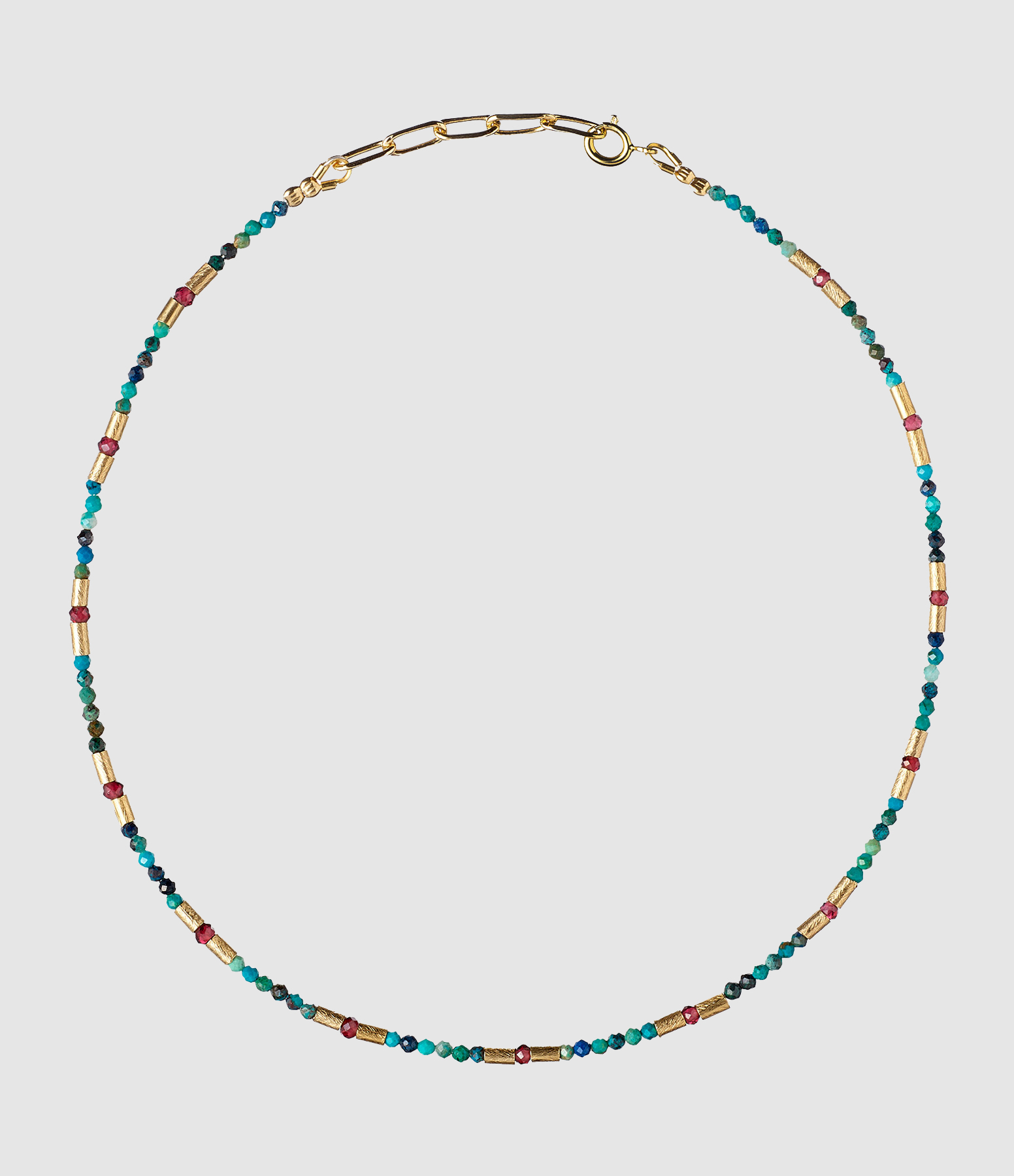 Collier Rama Grenat Chrysocolle Argent Doré