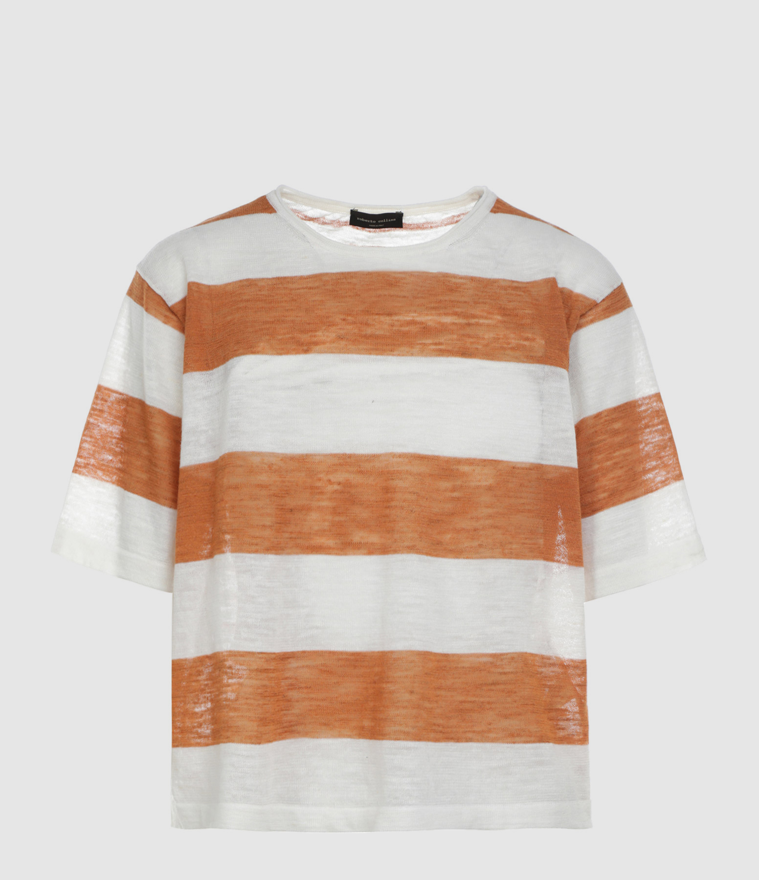 Tee-shirt Lin Rayures Brique Blanc