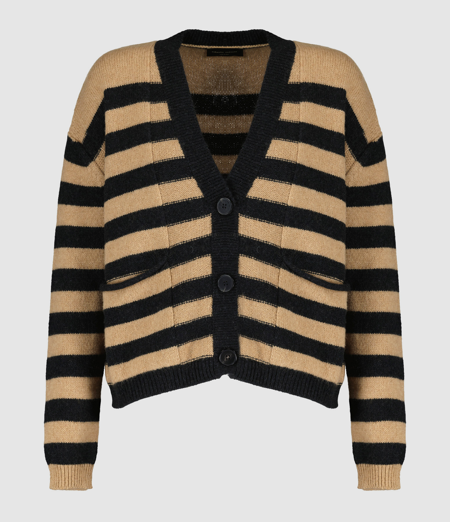 Cardigan Rayures Noir Camel