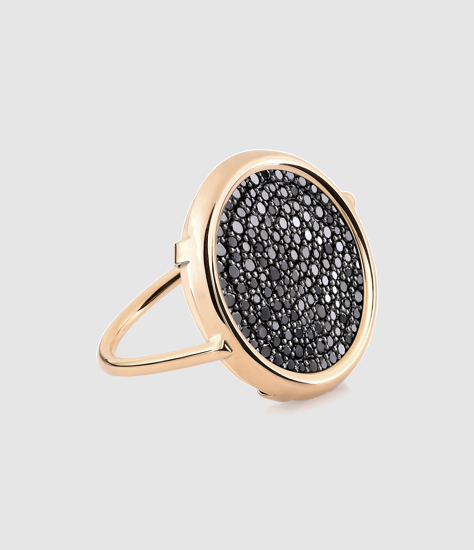 Bague Disc Diamants Noirs Or Rose