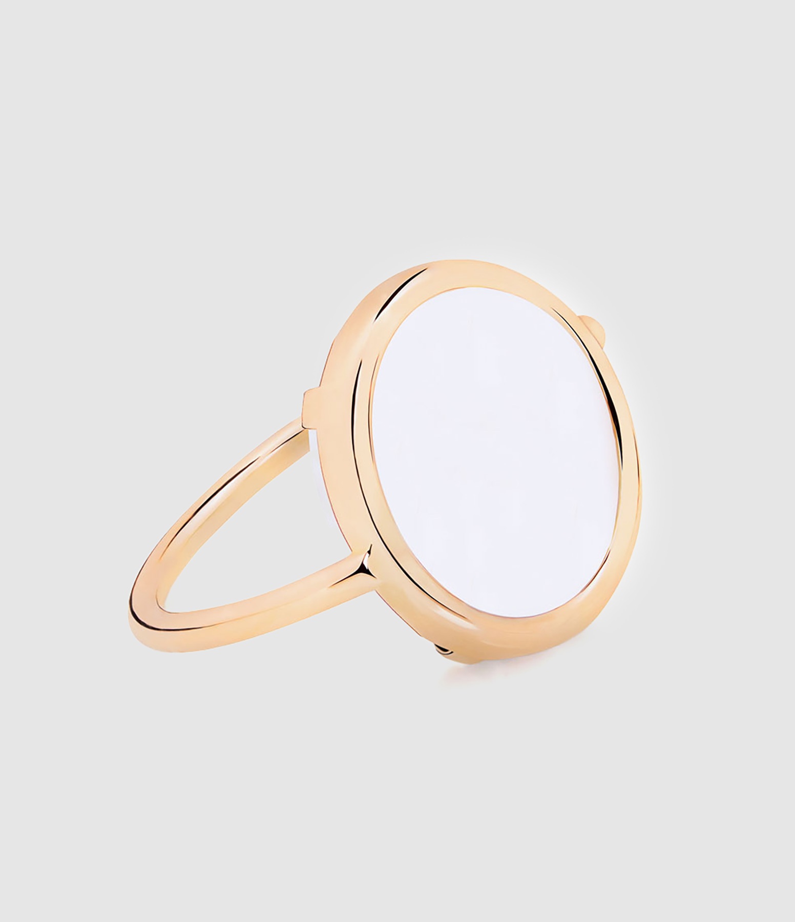 Bague Baby Disc Agate Blanche Or Rose