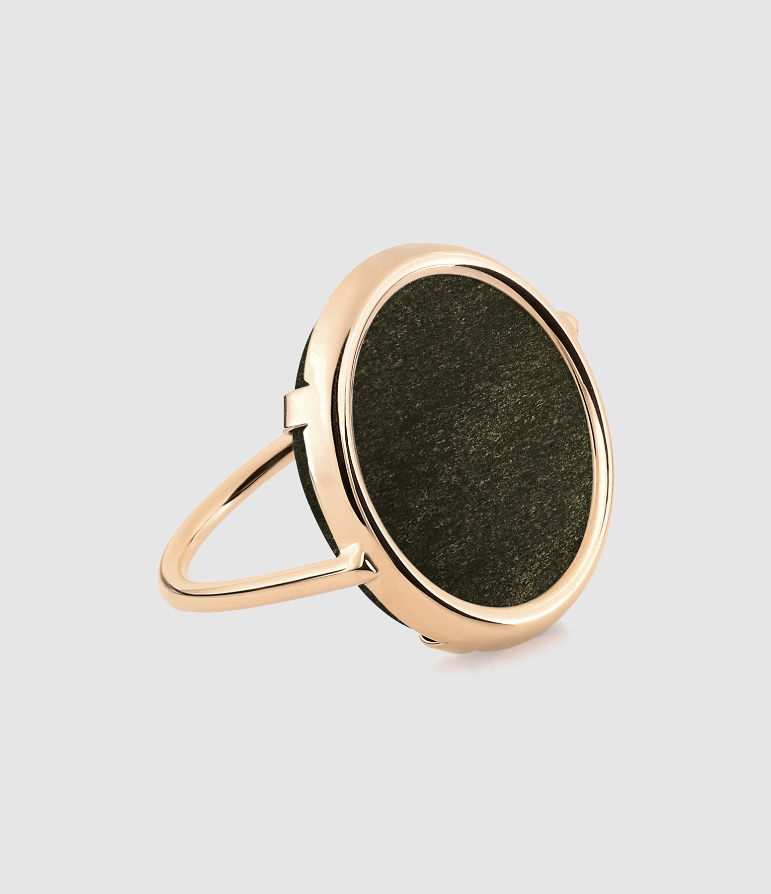 Bague Disc Obsidienne Or Rose