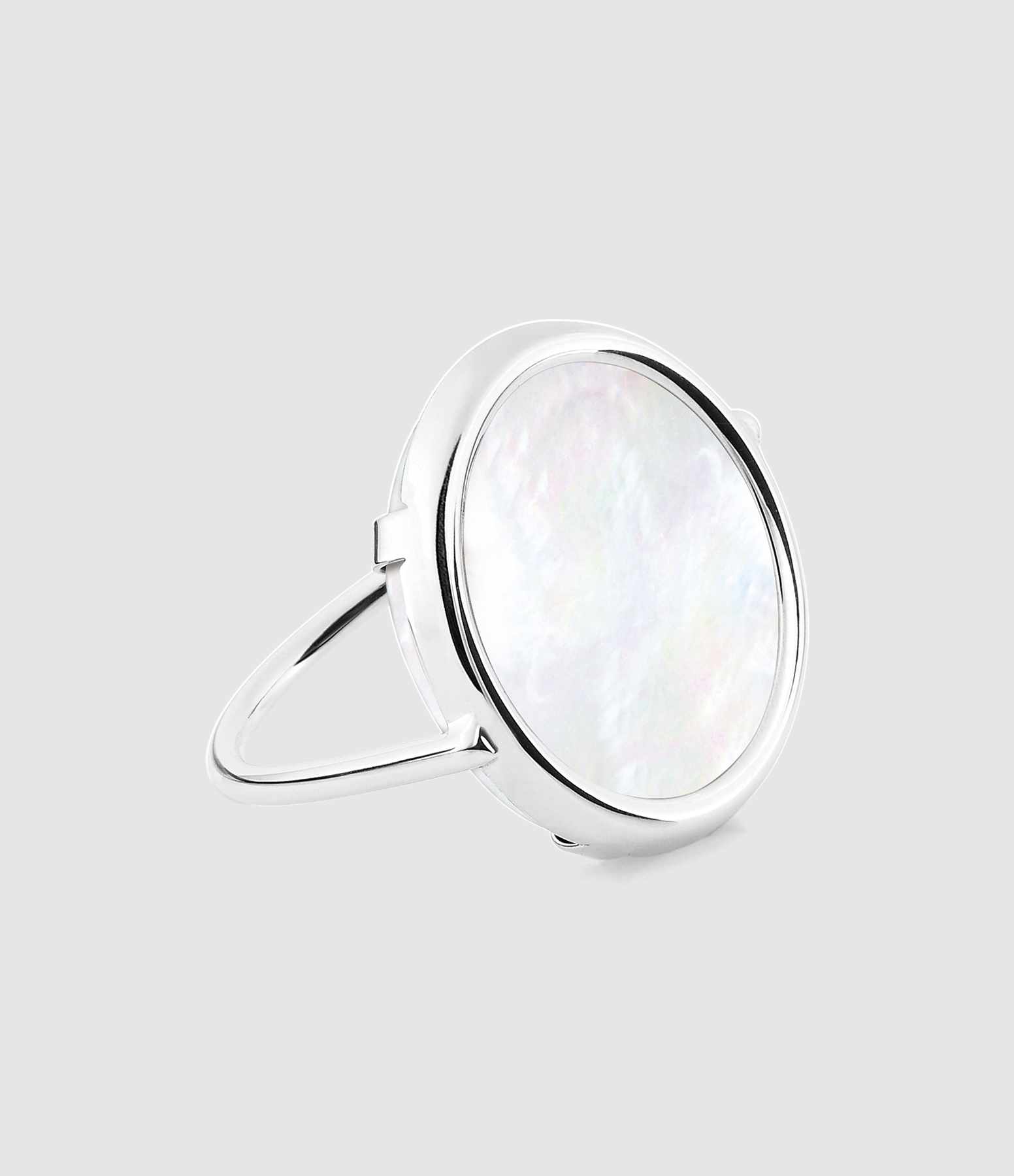 Bague Disc Nacre Blanche Or Blanc