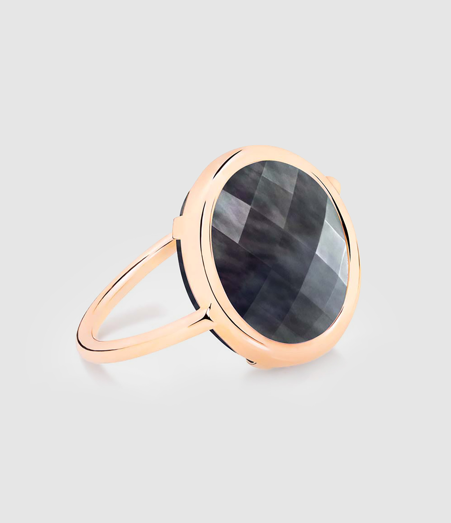 Bague Pixie Baby Disc Nacre Noir Or Rose
