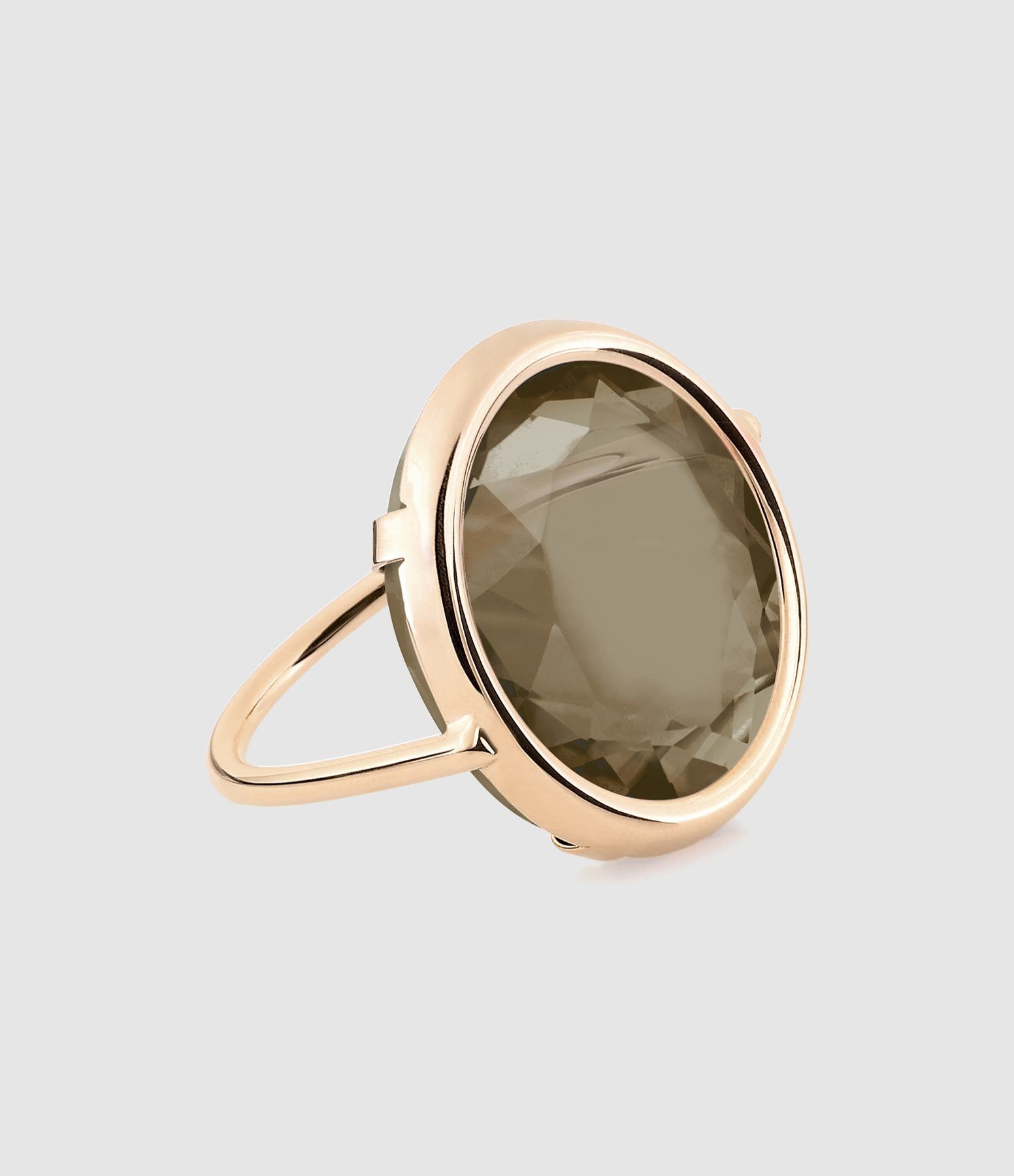 Bague Disc Quartz Fumé  Or Rose