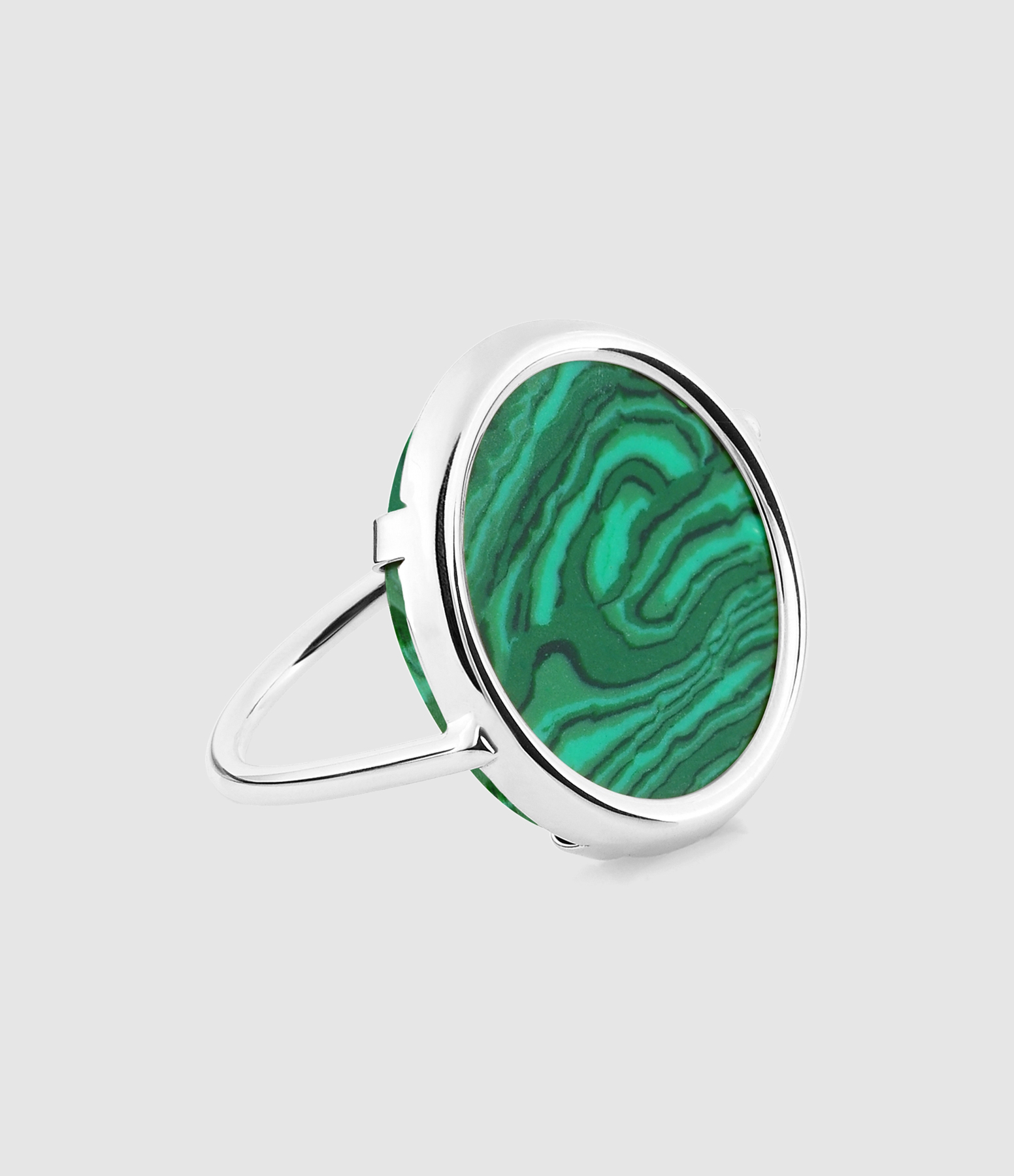 Bague Disc Malachite Or Blanc