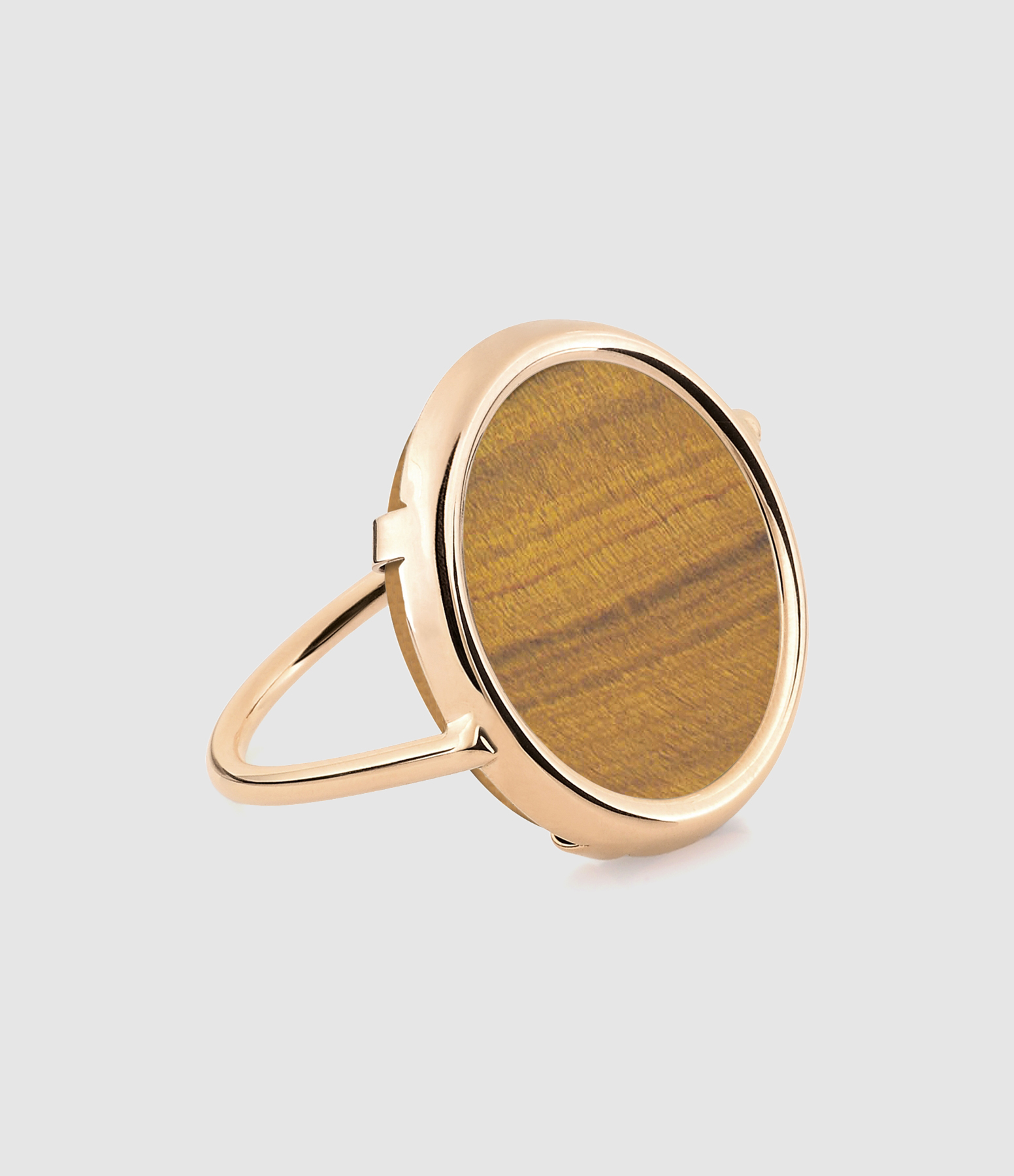 Bague Disc Œil de Tigre Or Rose