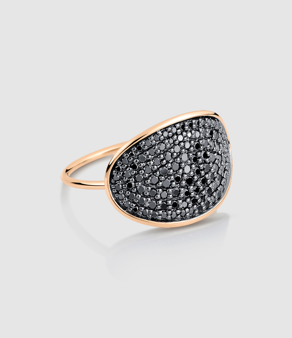 Bague Ellipses & Sequins Large Or Rose Diamants Noirs