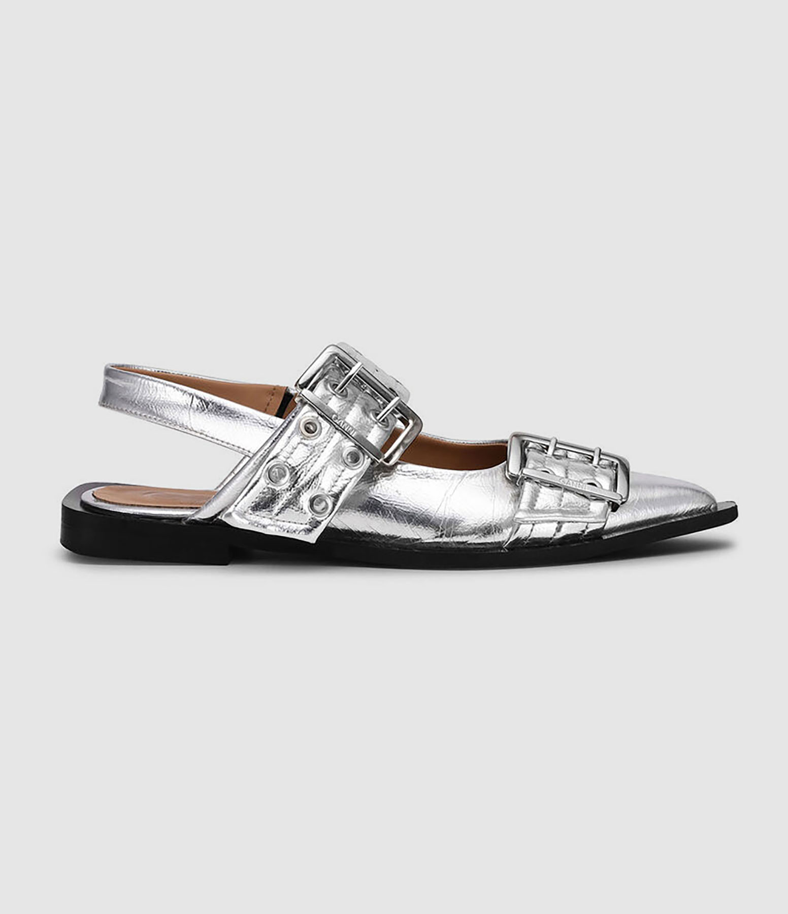 Ballerines Feminine Buckle Metallic Silver