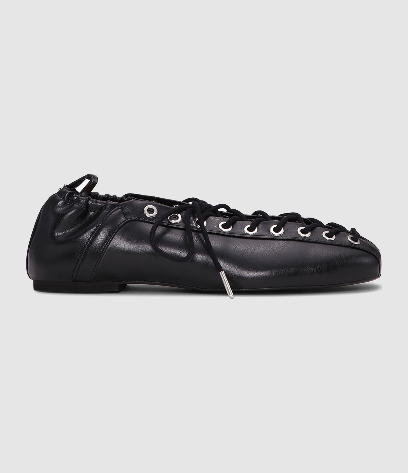 Ballerines Eyelets Lace Up Crinkle Oleatex Black