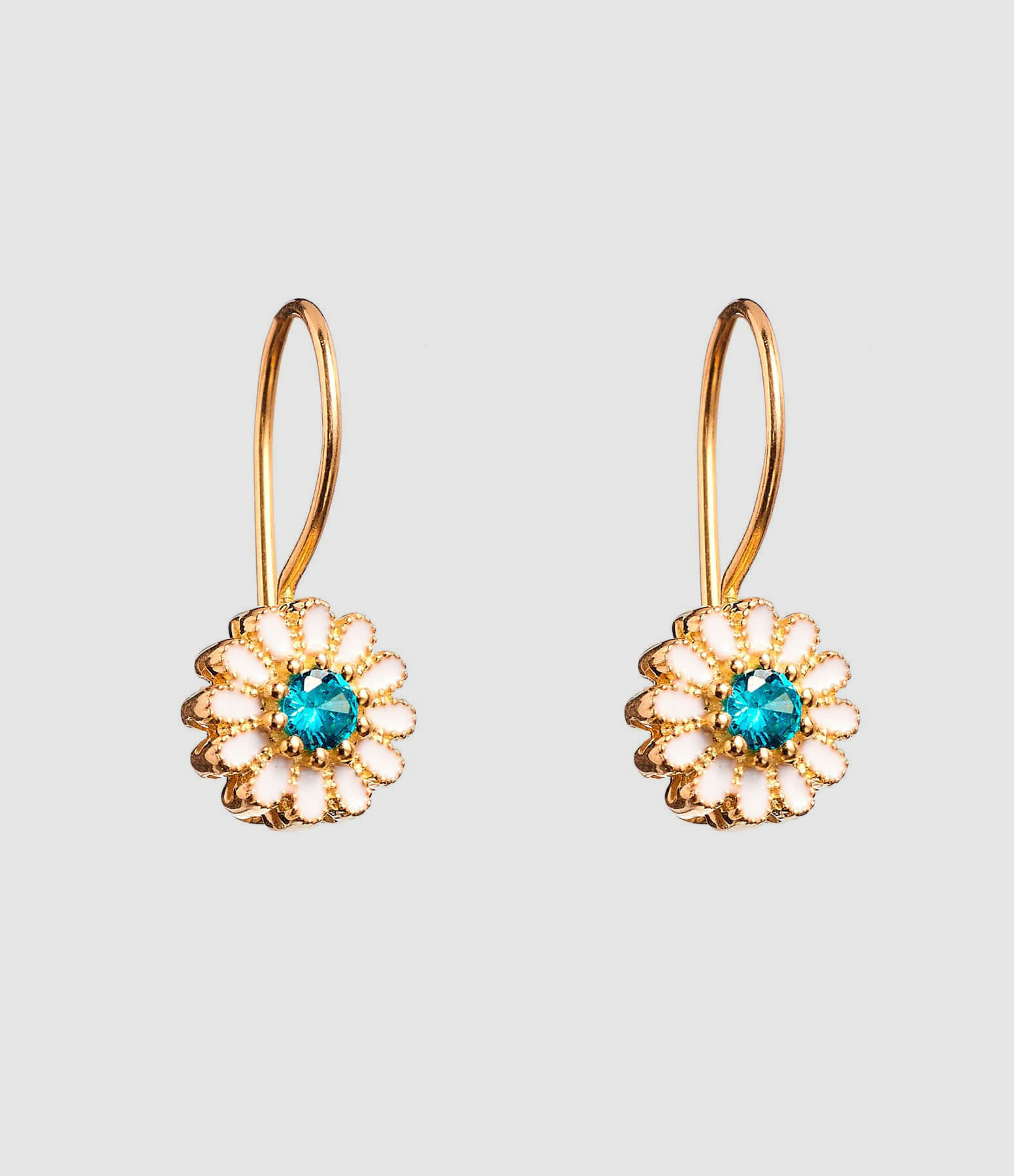 Boucles d'oreilles Saï Topaze Bleue Blanc Argent Doré