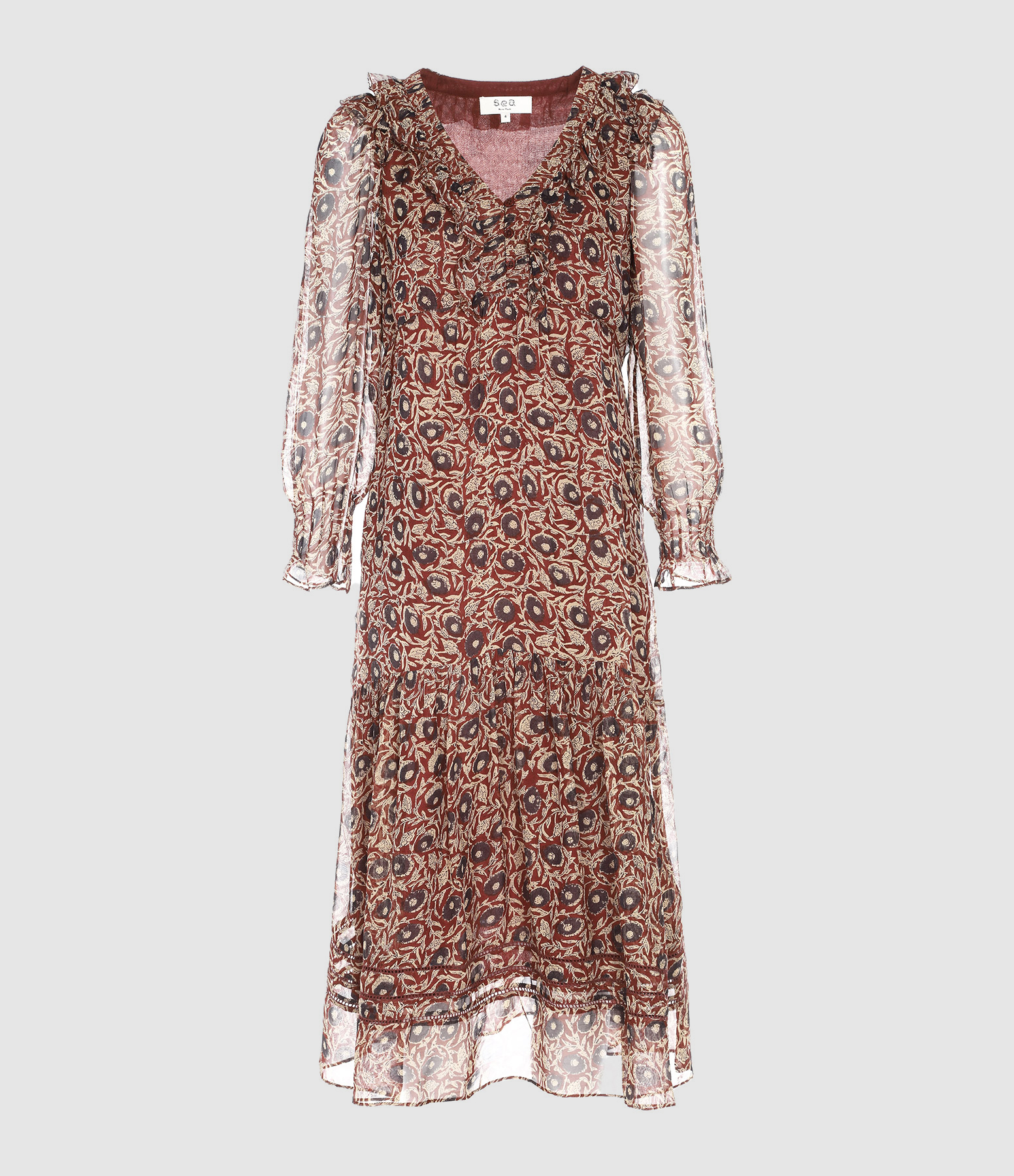 Robe Longue Imprimé Fleur Brique