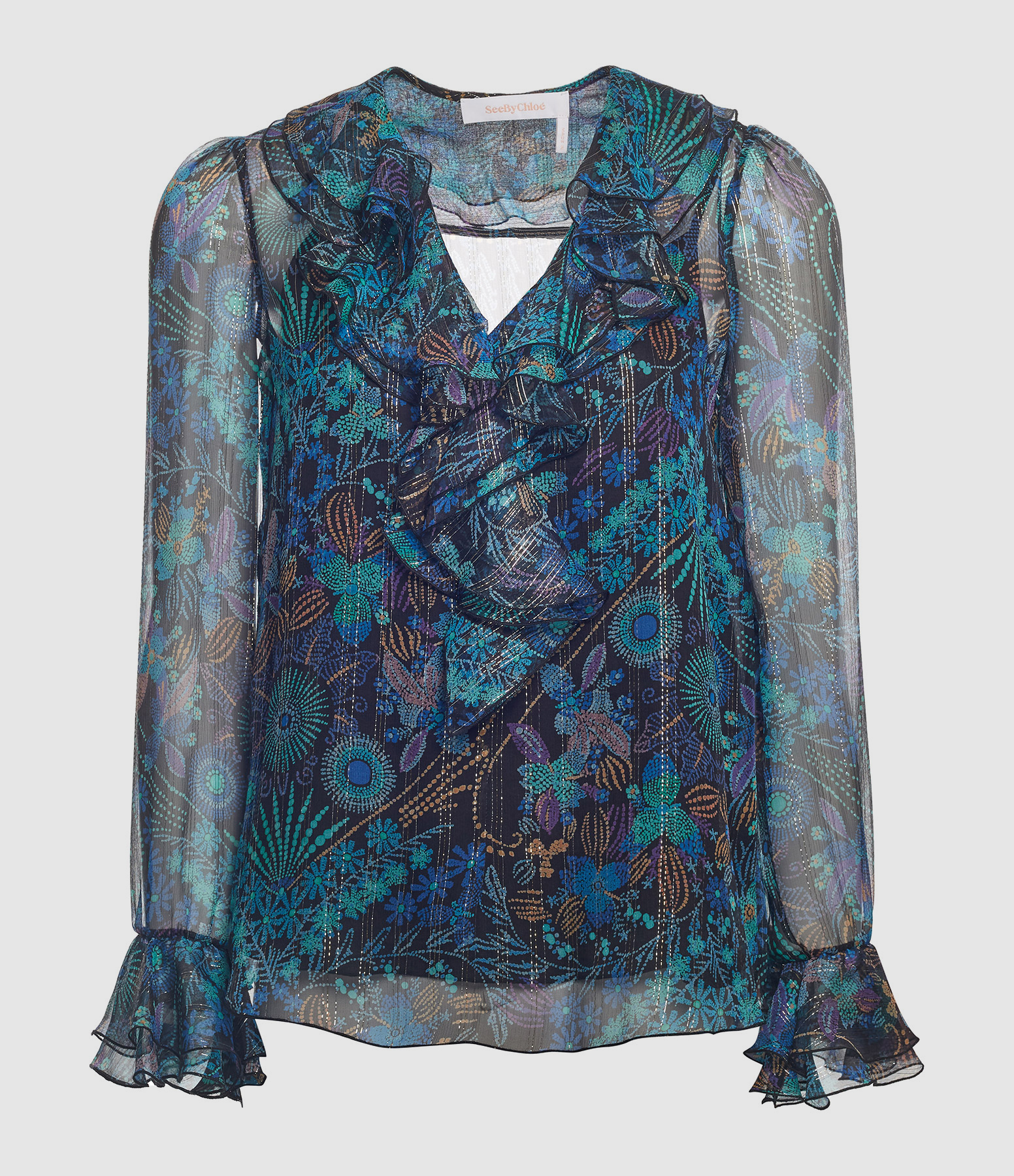 Blouse Transparente Lurex Imprimé Bleu
