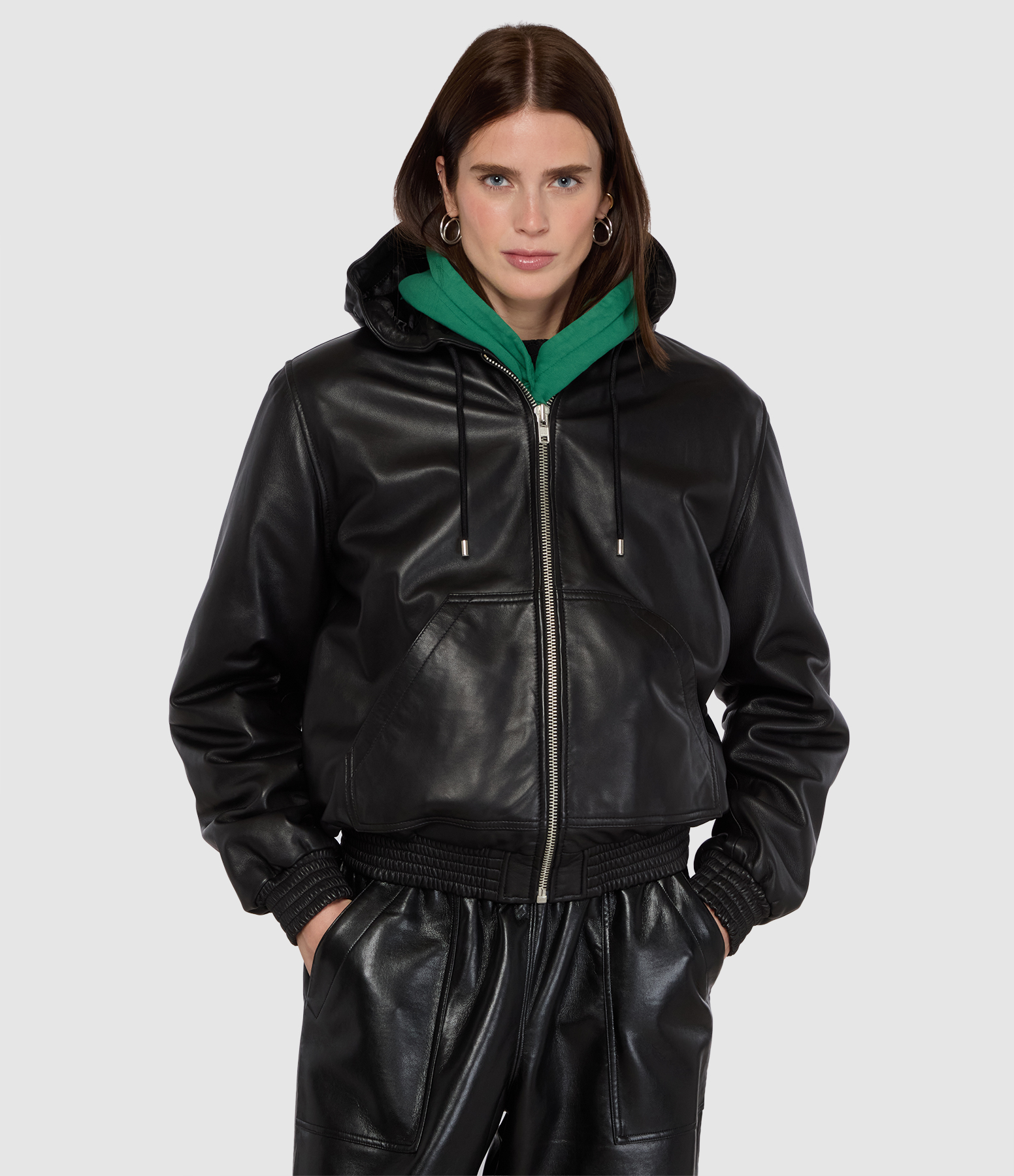 Veste Capuche Cuir Alya Black