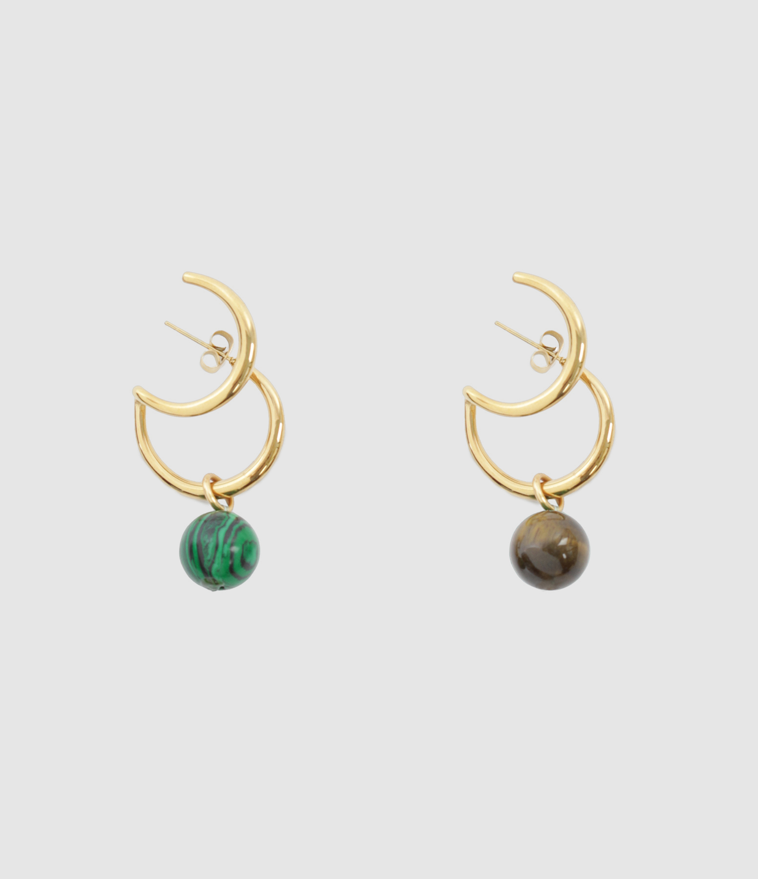 Boucles d'oreilles Milo Malachite Œil de Tigre Argent Doré