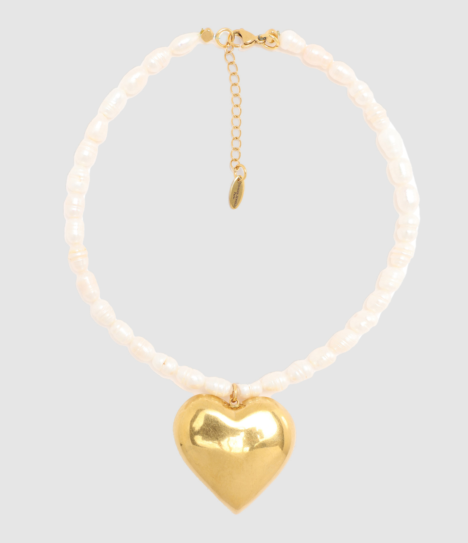 Collier Cœur Perles Blanc Doré