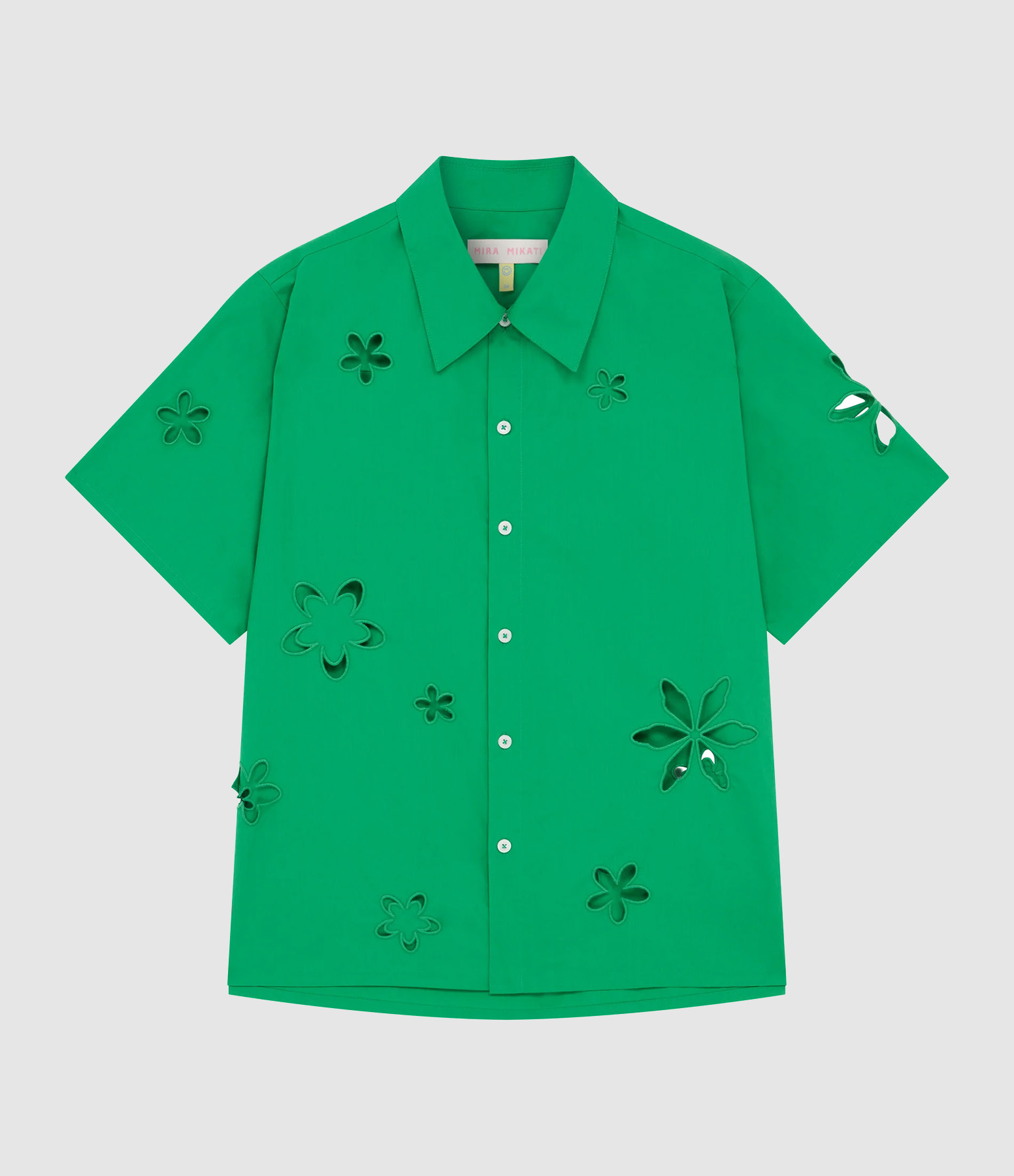 Chemise Embroidery Cut Out Flowers Sleeve Shirt Green