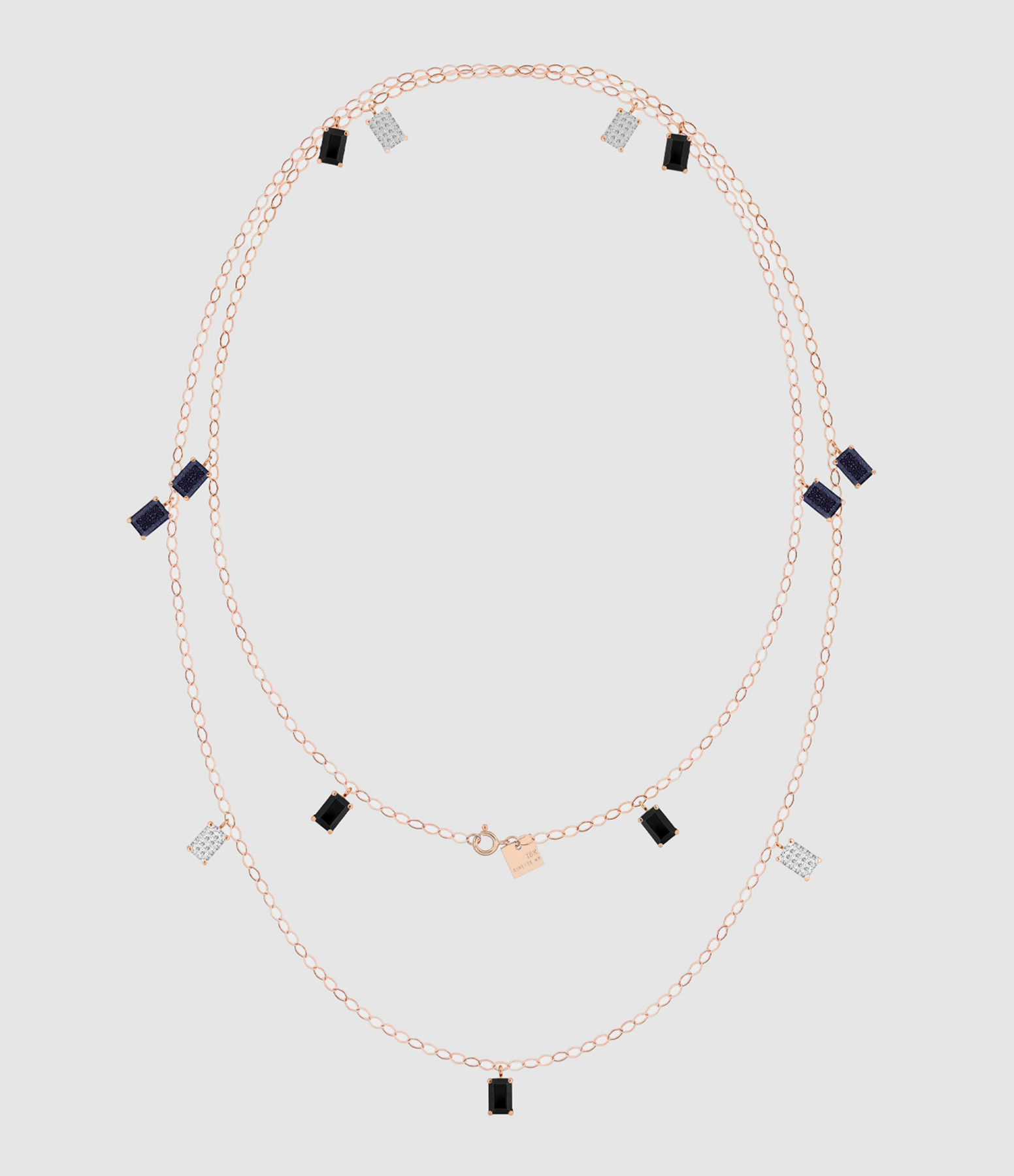 Collier Sautoir Midnight Onyx Blue Sandstone Diamant Or Rose