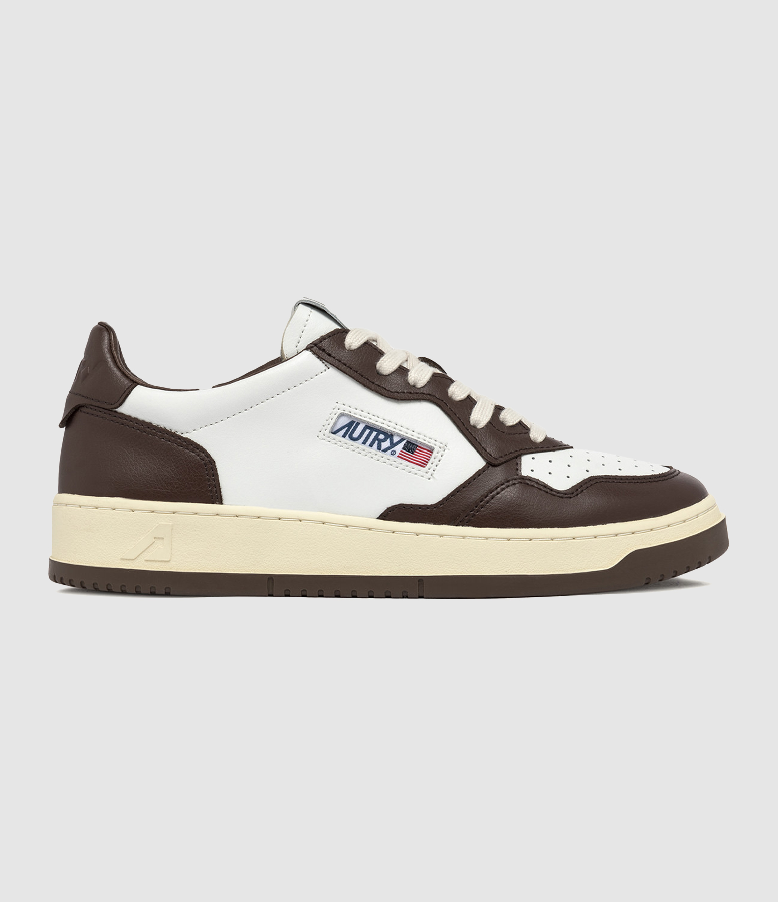 Baskets Medalist Bicolore Cuir Blanc, Marron Chesnut