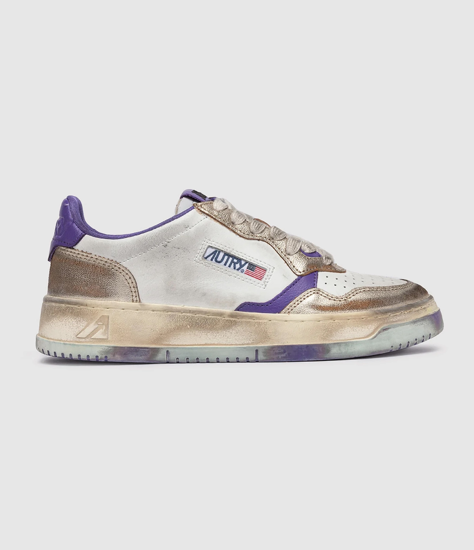 Baskets Medalist Cuir Blanc Violet Platine, Collection Super Vintage 
