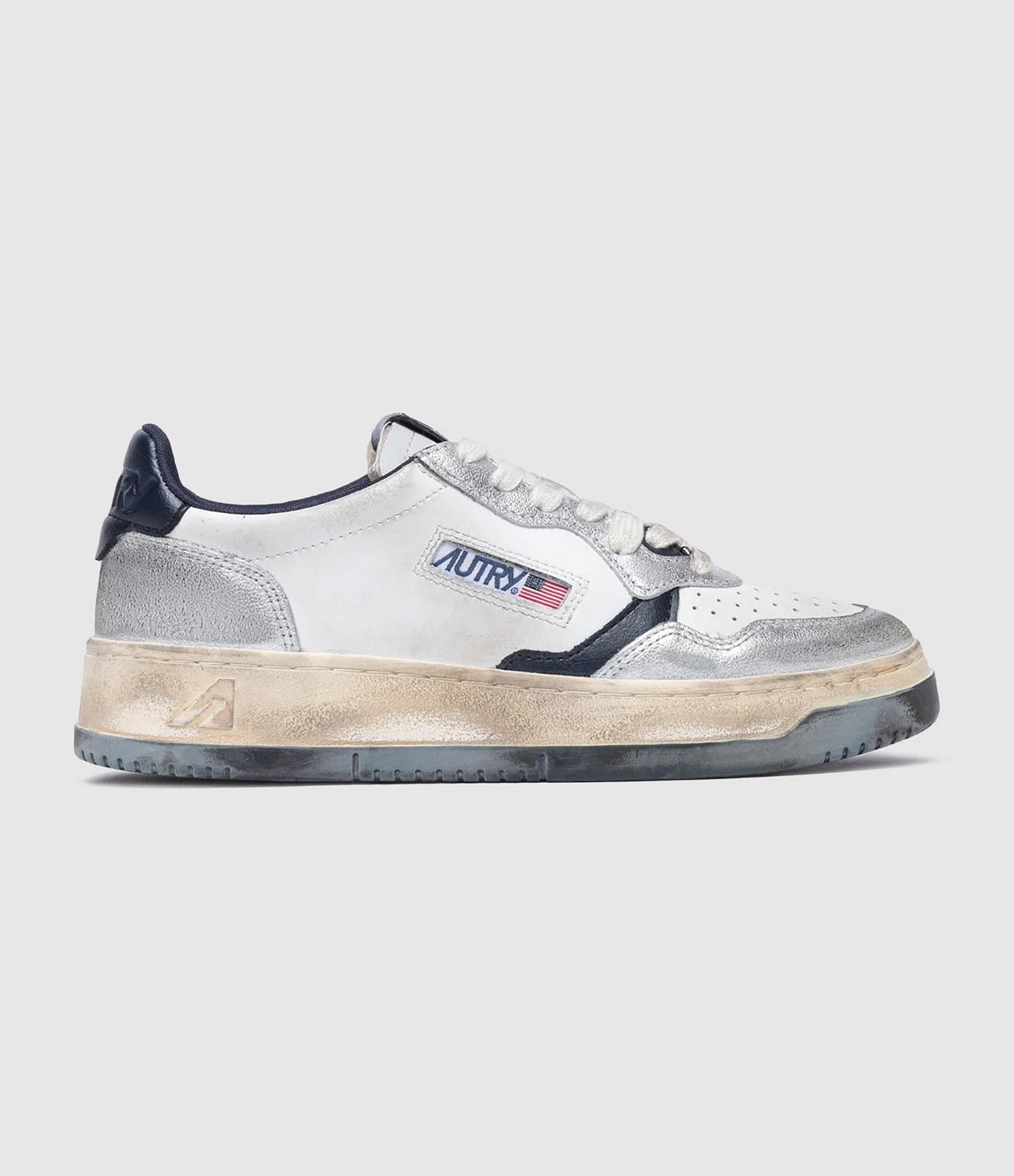 Baskets Medalist Cuir Blanc Argenté Space, Collection Super Vintage 