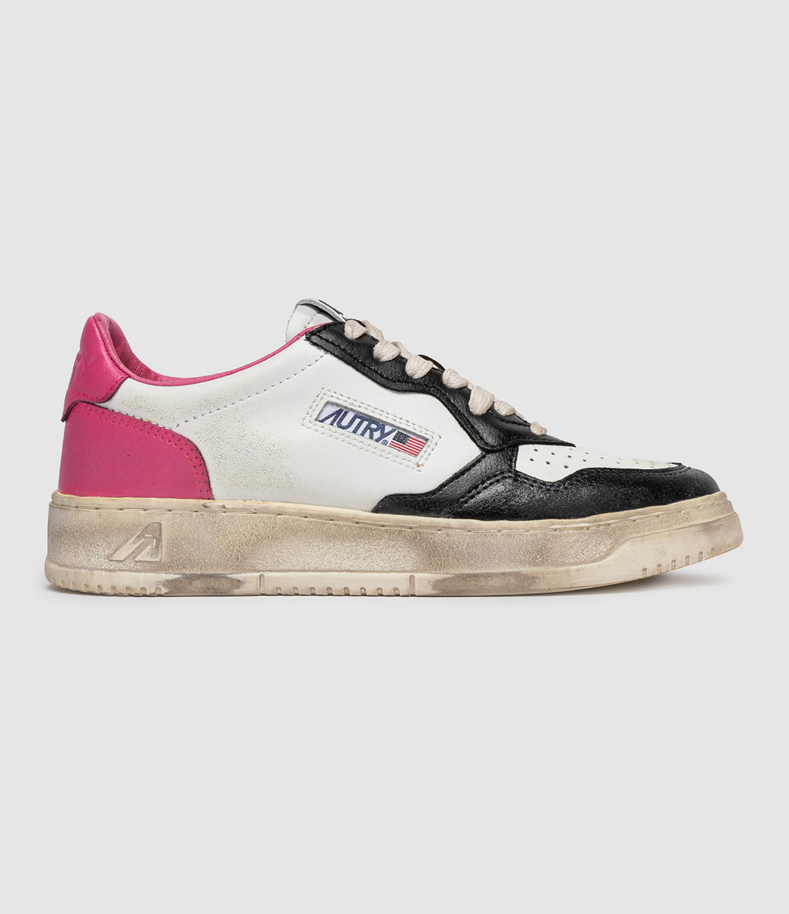 Baskets Medalist Cuir Noir Rose, Collection Super Vintage 