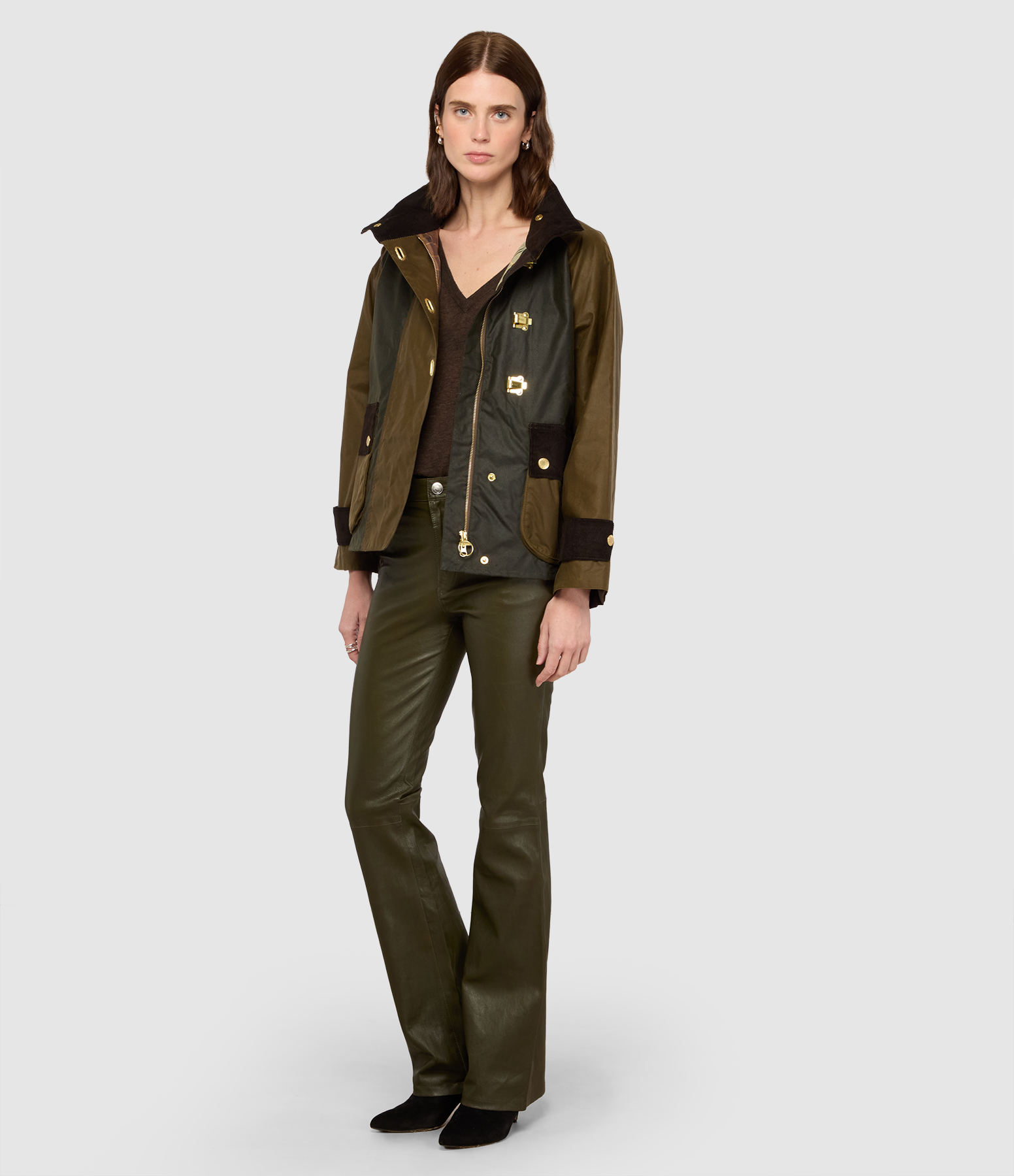 Pantalon Cuir Micro Flare Olive