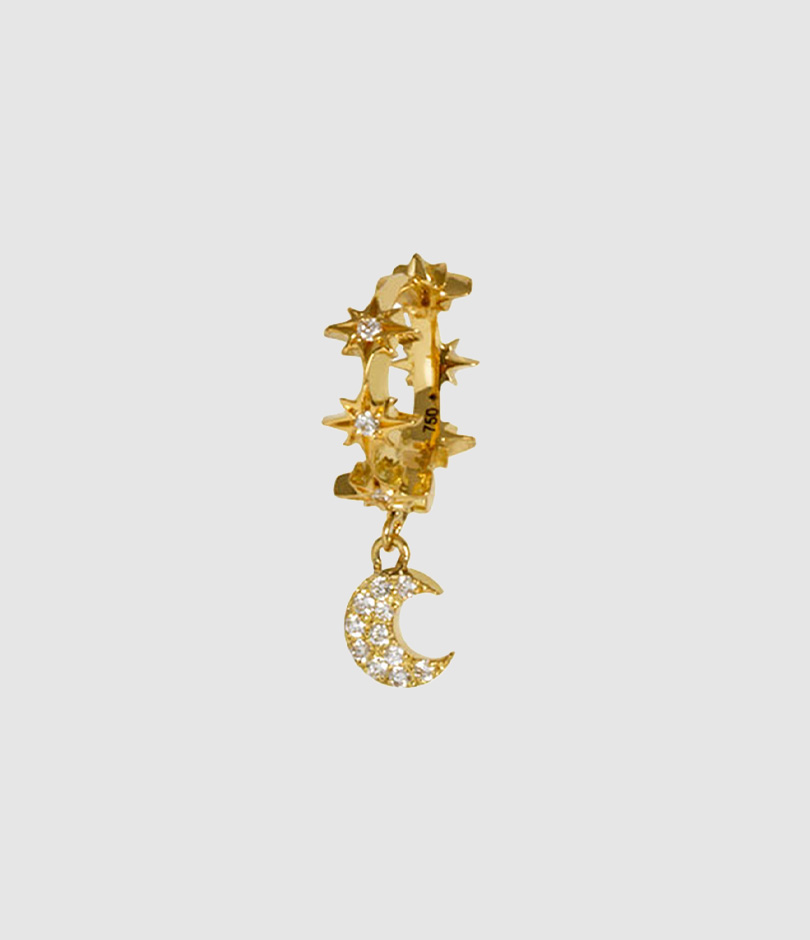 Créole Soleil Lune Diamants Or Jaune (vendue à l'unité)