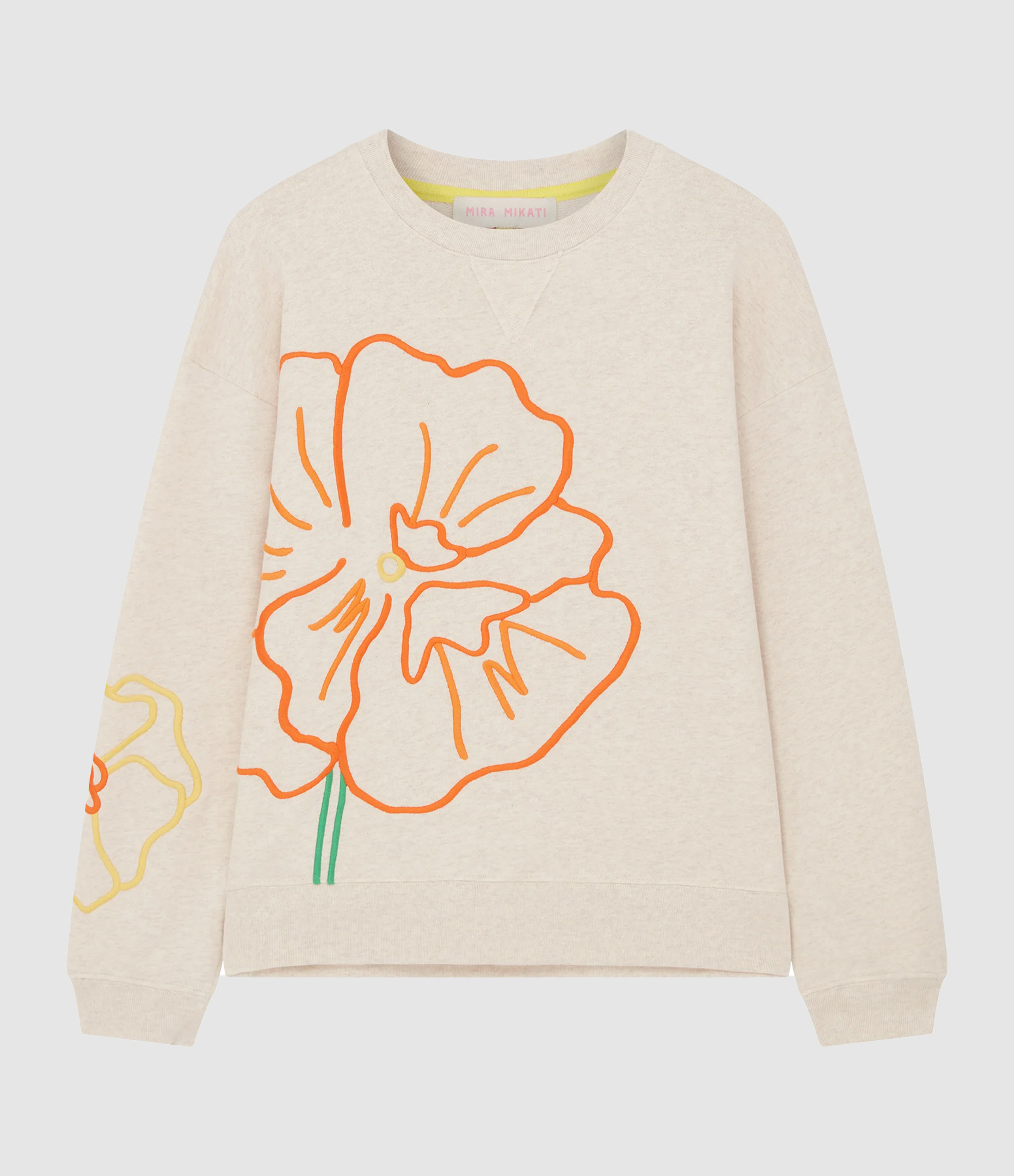 Sweatshirt Large Embroidered Flower Oatmeal Melange