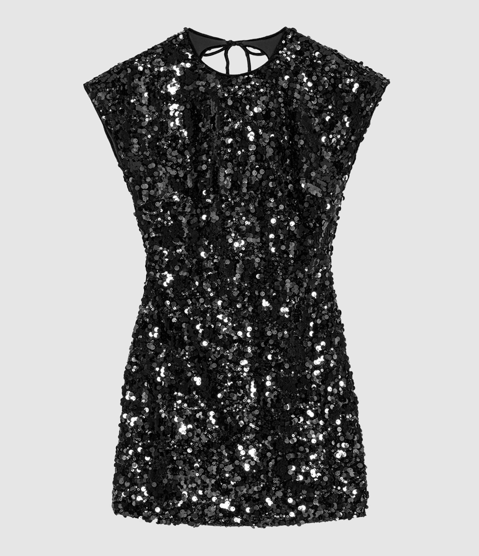 Robe Courte Velvet Sequins Mini Dress Black