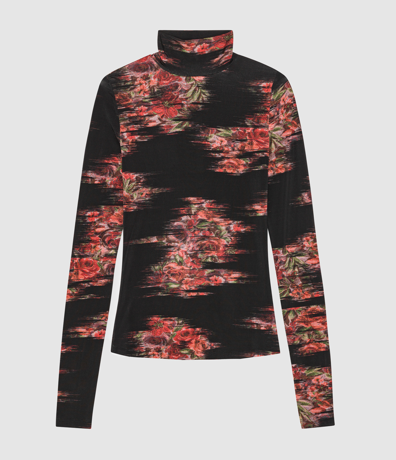 Top Printed Shiny Jersey Turtleneck Black
