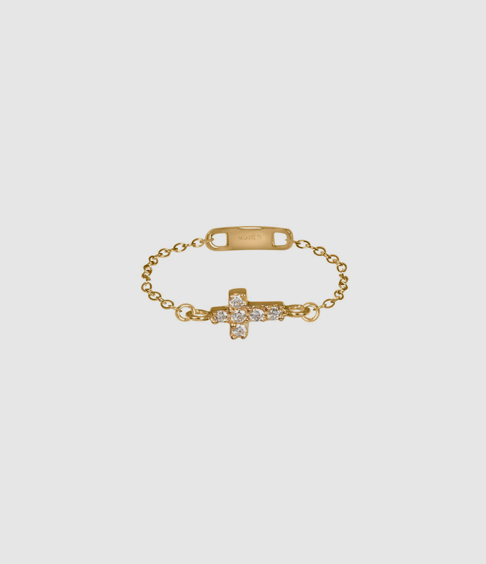 Bague Chaîne Croix Diamants Or Jaune