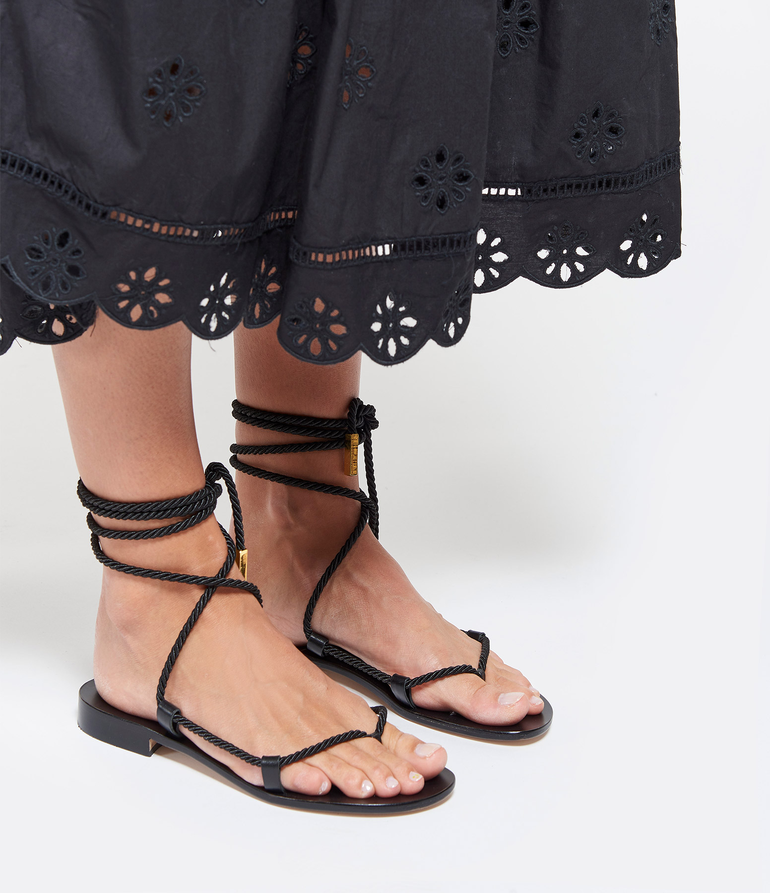 Sandales Gladiateur Cuir Noir Cordes Noir