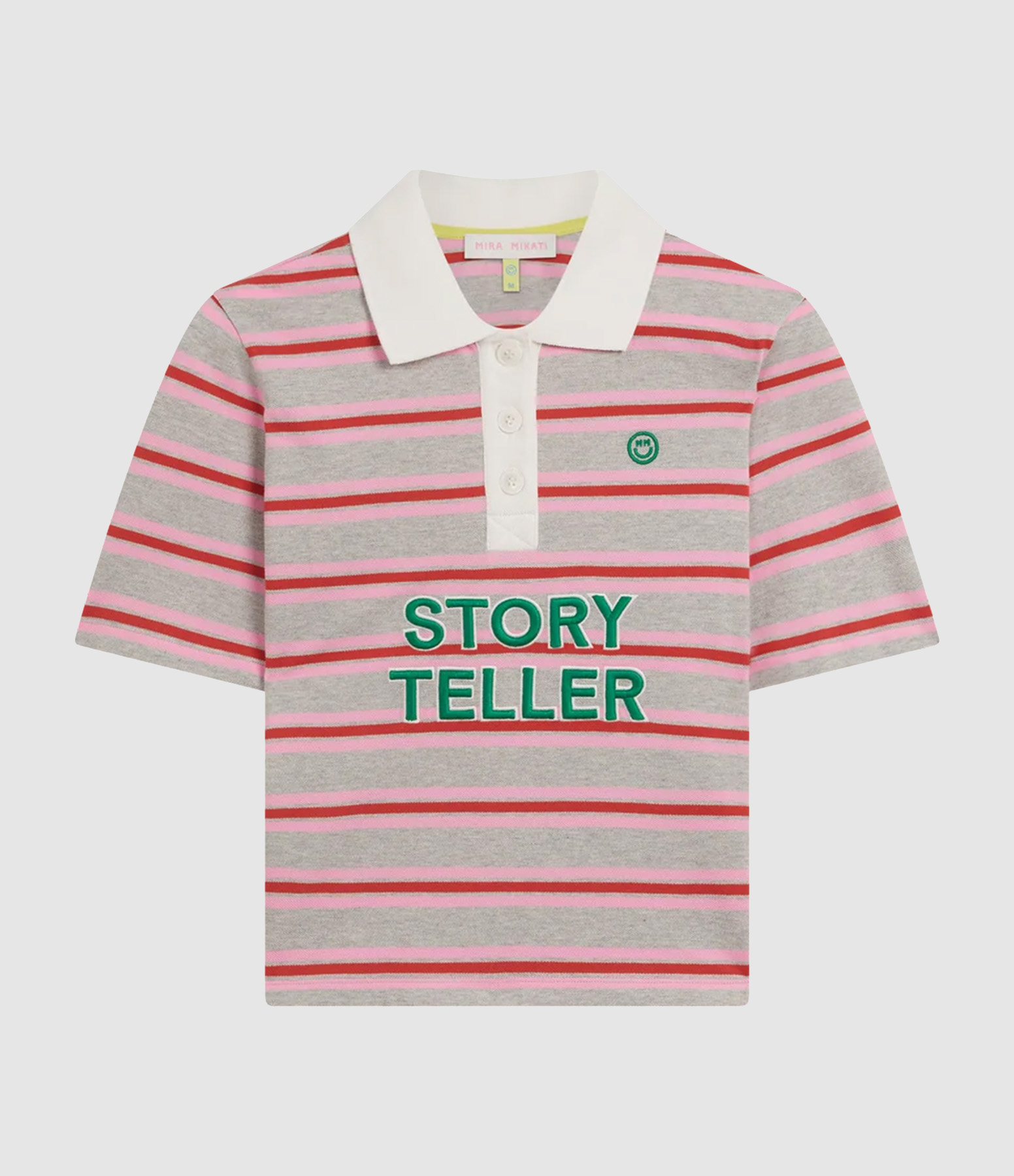 Polo 'Storyteller' Emb Striped Pink Grey
